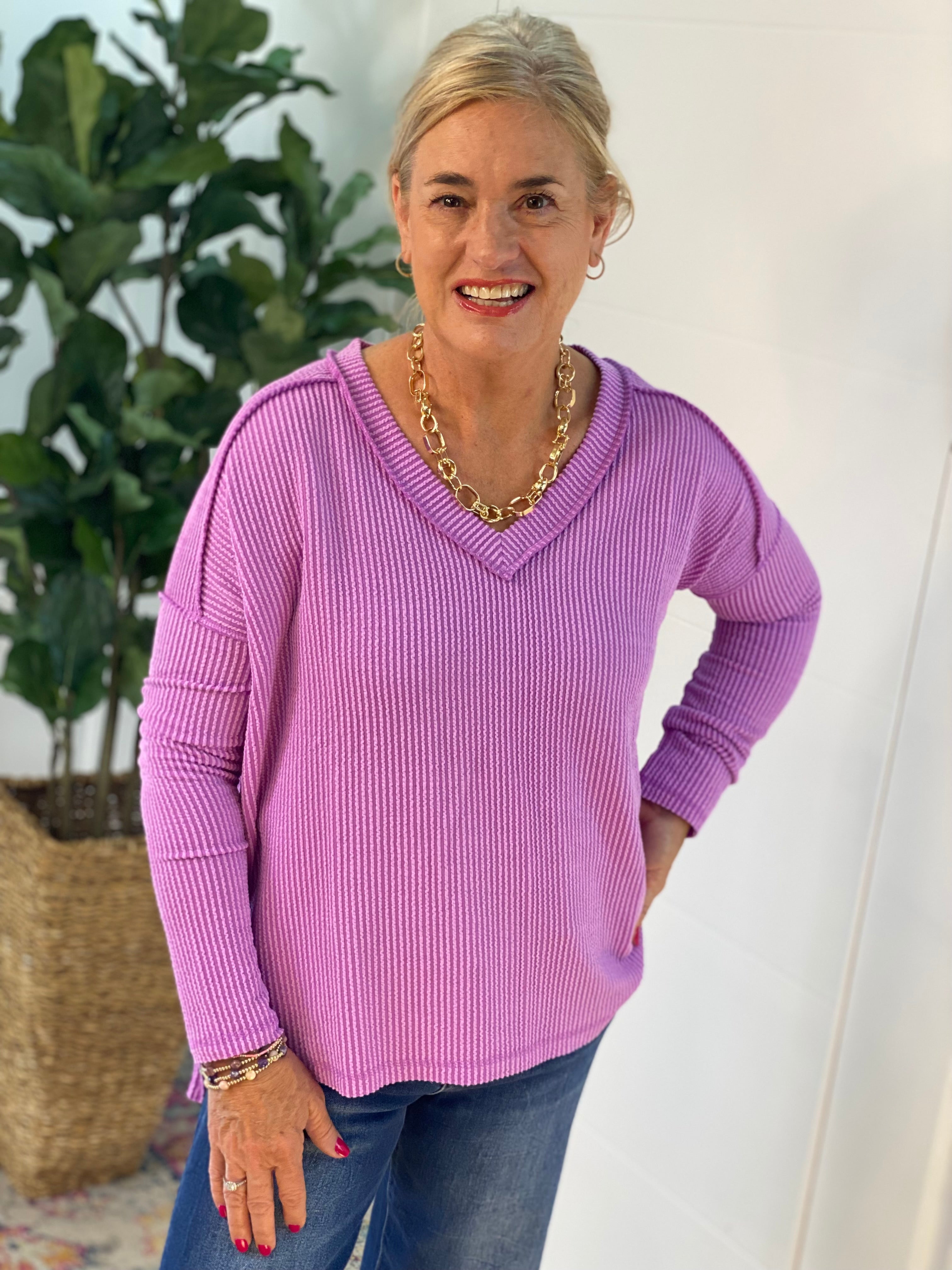 Autumn Days Ribbed Top - Orchid-110 Long Sleeve Top-zenana-The Lovely Closet, Women's Fashion Boutique in Alexandria, KY