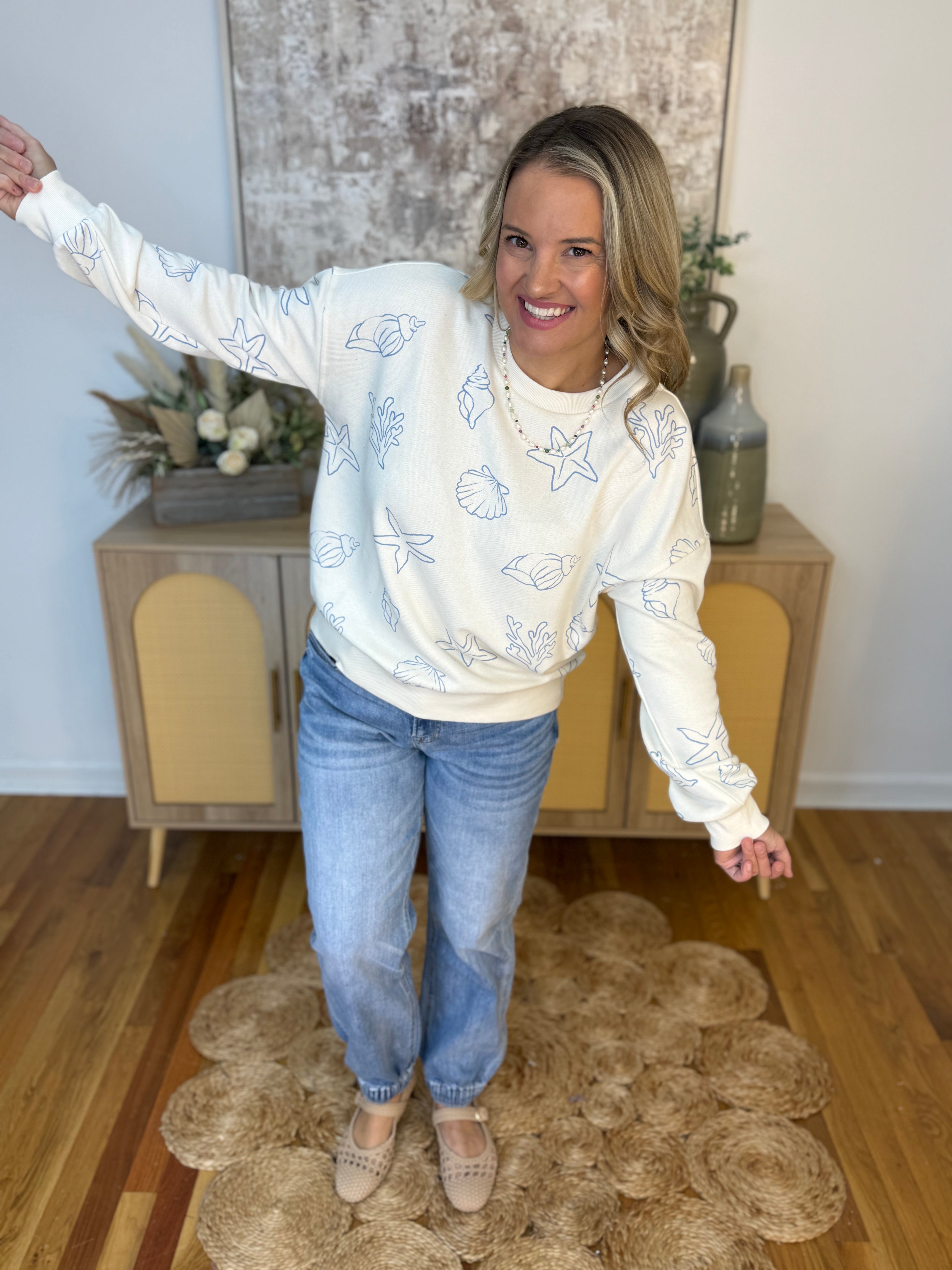 Resort Ready Sea Motif Pullover-110 Long Sleeve Top-Blu Pepper-The Lovely Closet, Women's Fashion Boutique in Alexandria, KY