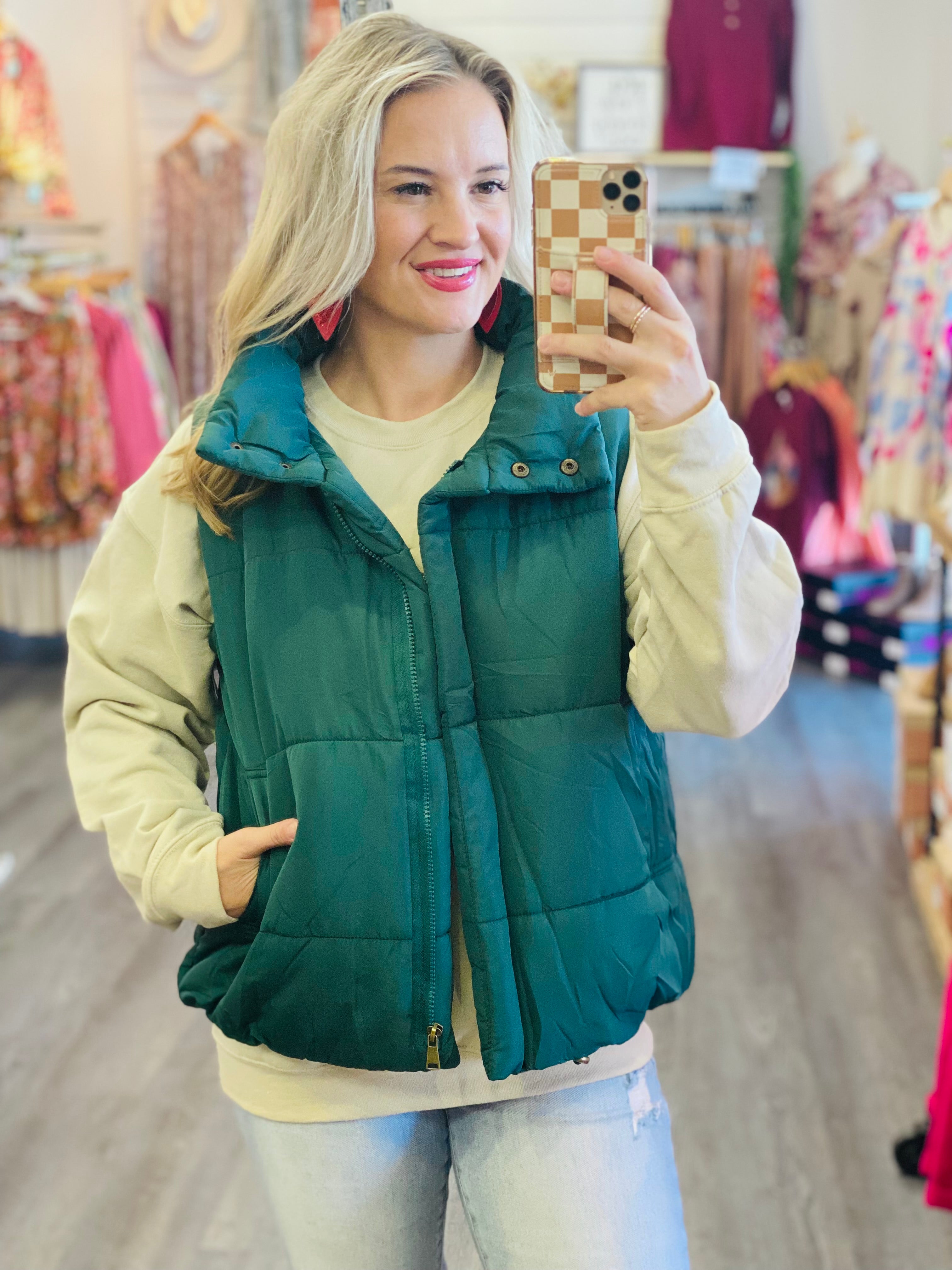 Cozy Season Puffer Vest - Hunter Green-170 Jackets/Outerwear-The Lovely Closet-The Lovely Closet, Women's Fashion Boutique in Alexandria, KY