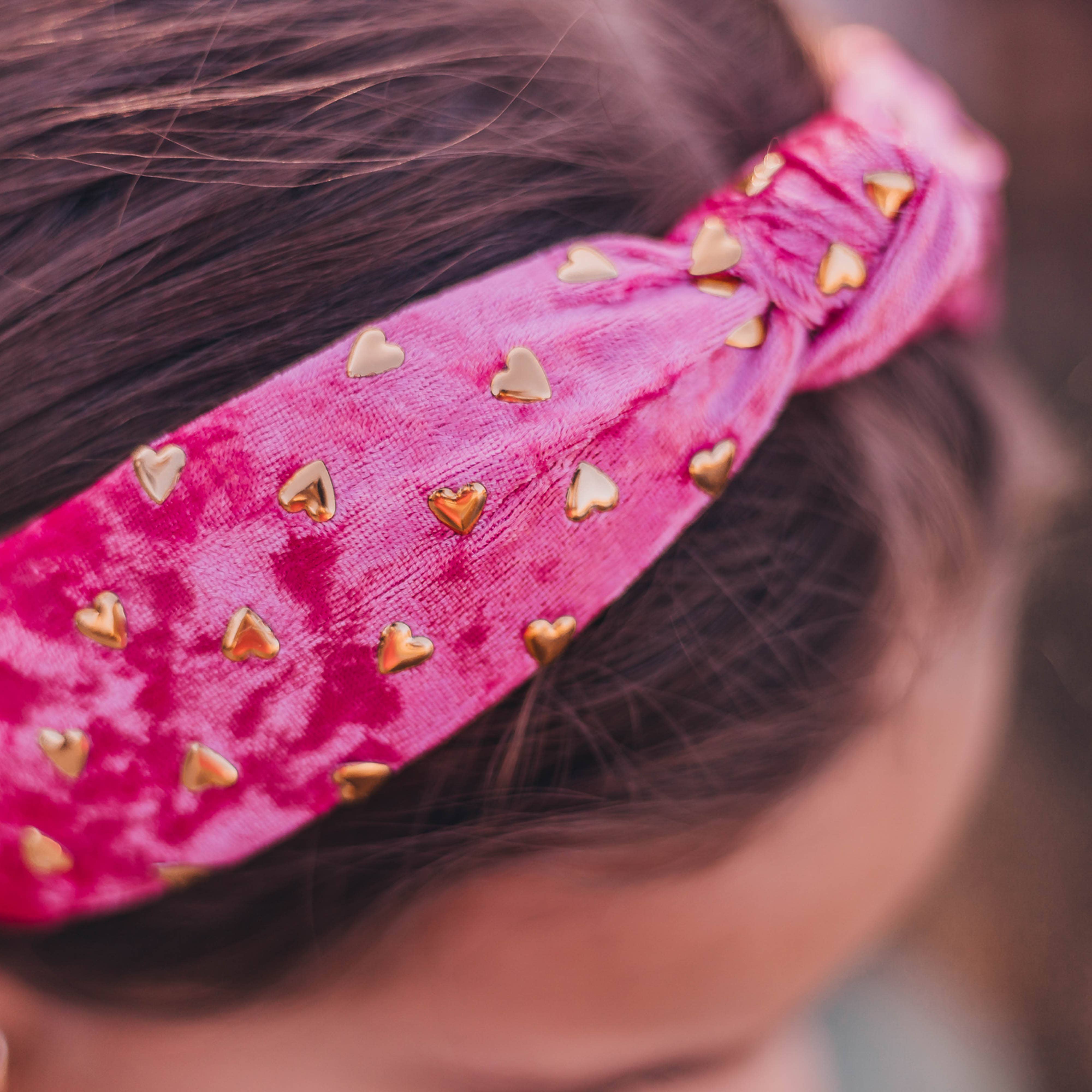 Kids Knot Headband - Gold Heart Stud Velvet Hair Accessories-360 Carolines Closet-Frog Sac-The Lovely Closet, Women's Fashion Boutique in Alexandria, KY