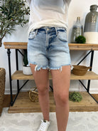 FINAL SALE - Risen - High Rise Distressed Shorts-230 Skirts/Shorts-Risen-The Lovely Closet, Women's Fashion Boutique in Alexandria, KY