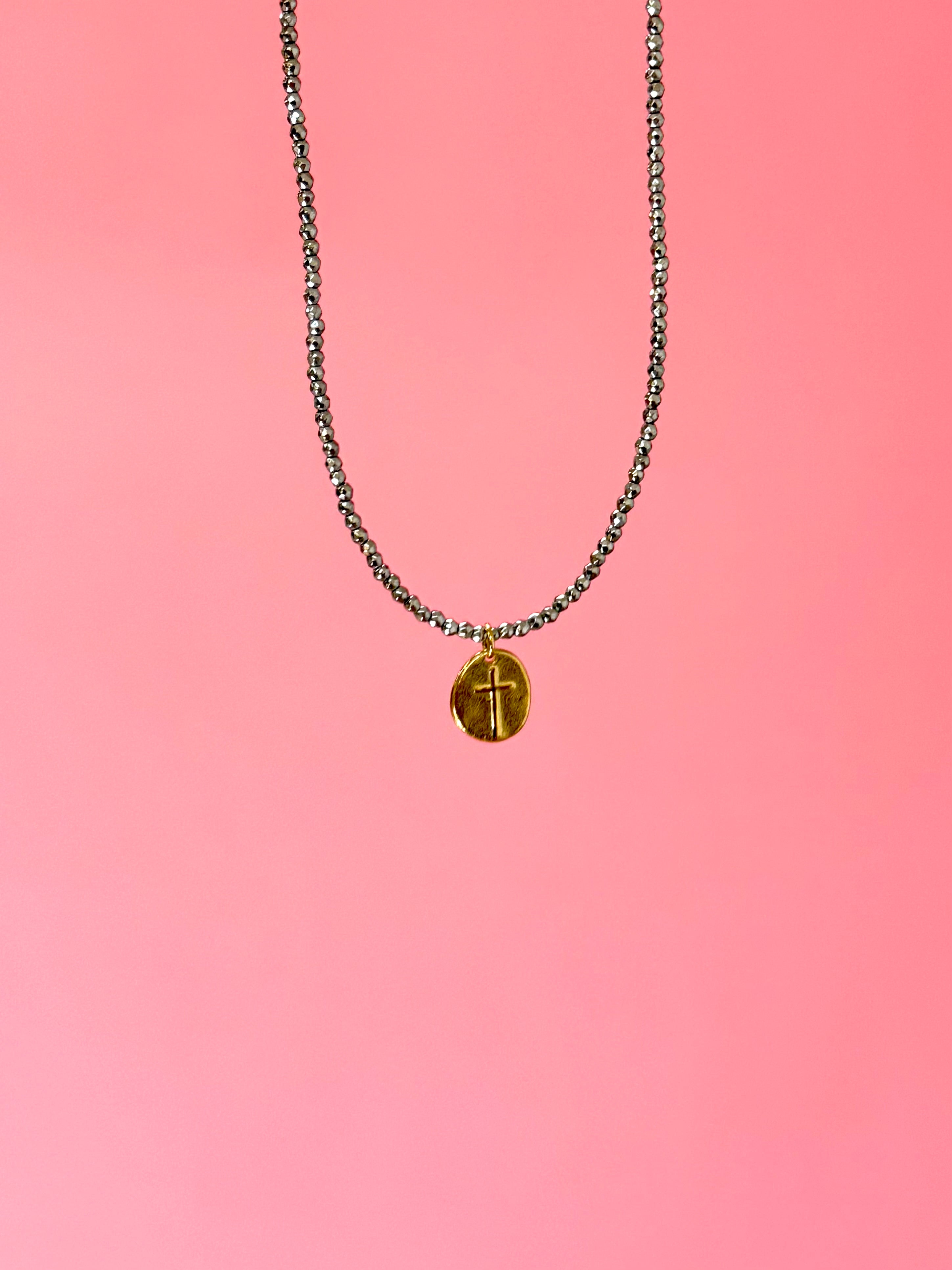 Silver Hematite Choker Inspire Small Gold Charm-260 eNewton-eNewton-The Lovely Closet, Women's Fashion Boutique in Alexandria, KY