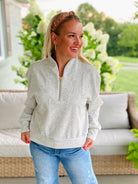 Lux 3/4 Front Zip Pullover - Heather Grey-110 Long Sleeve Top-zenana-The Lovely Closet, Women's Fashion Boutique in Alexandria, KY