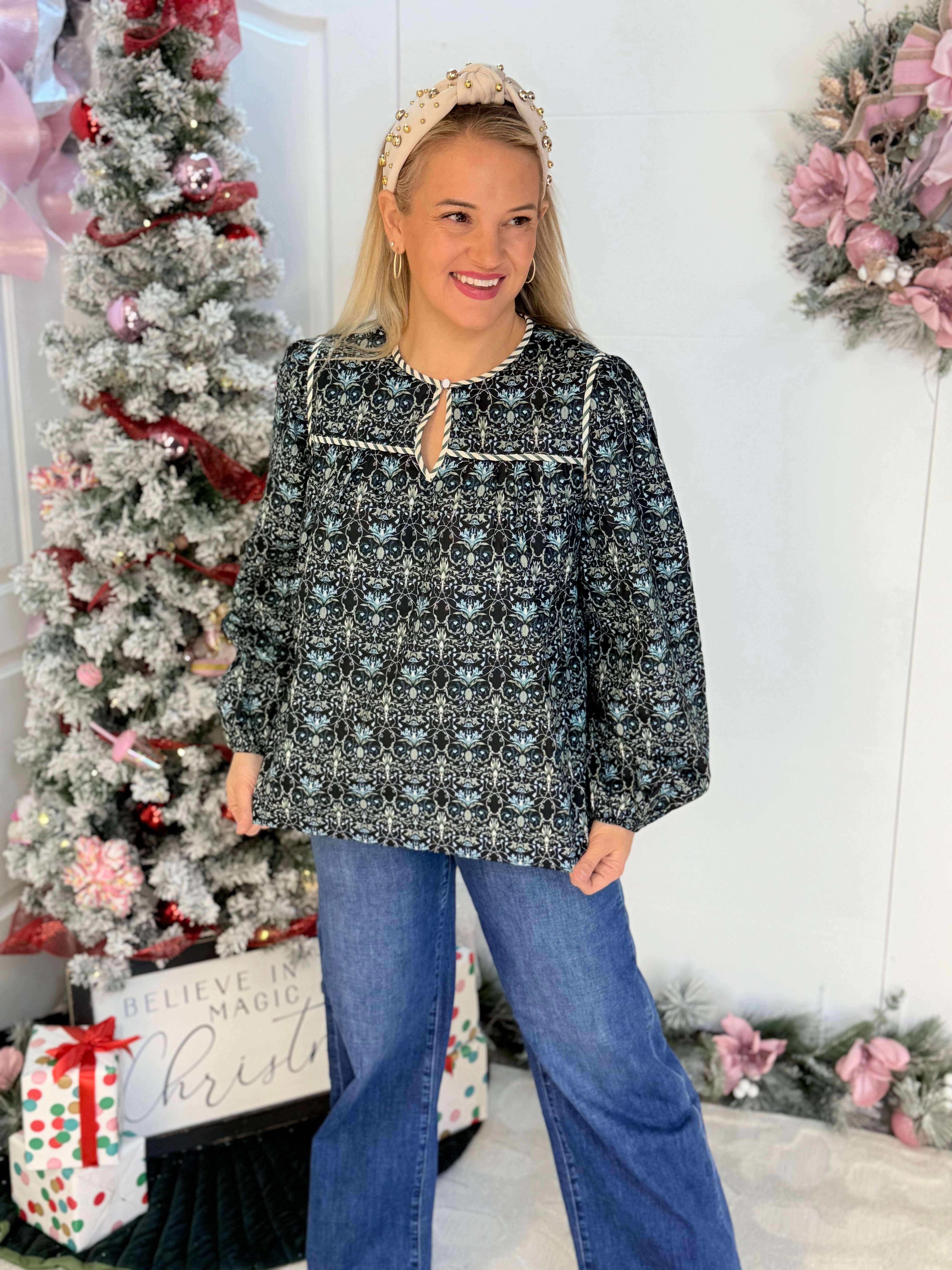 FINAL SALE Mistletoe Magic Blouse-110 Long Sleeve Top-Anniewear-The Lovely Closet, Women's Fashion Boutique in Alexandria, KY