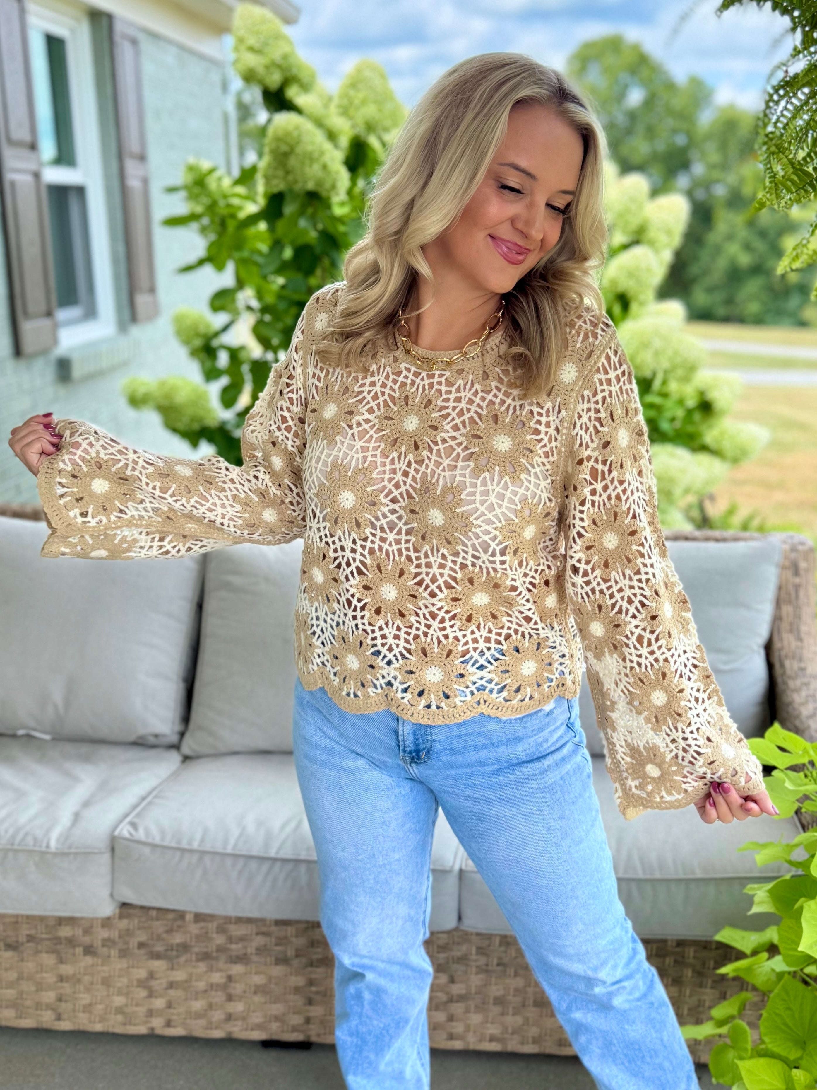 Crochet Top-110 Long Sleeve Top-bibi-The Lovely Closet, Women's Fashion Boutique in Alexandria, KY