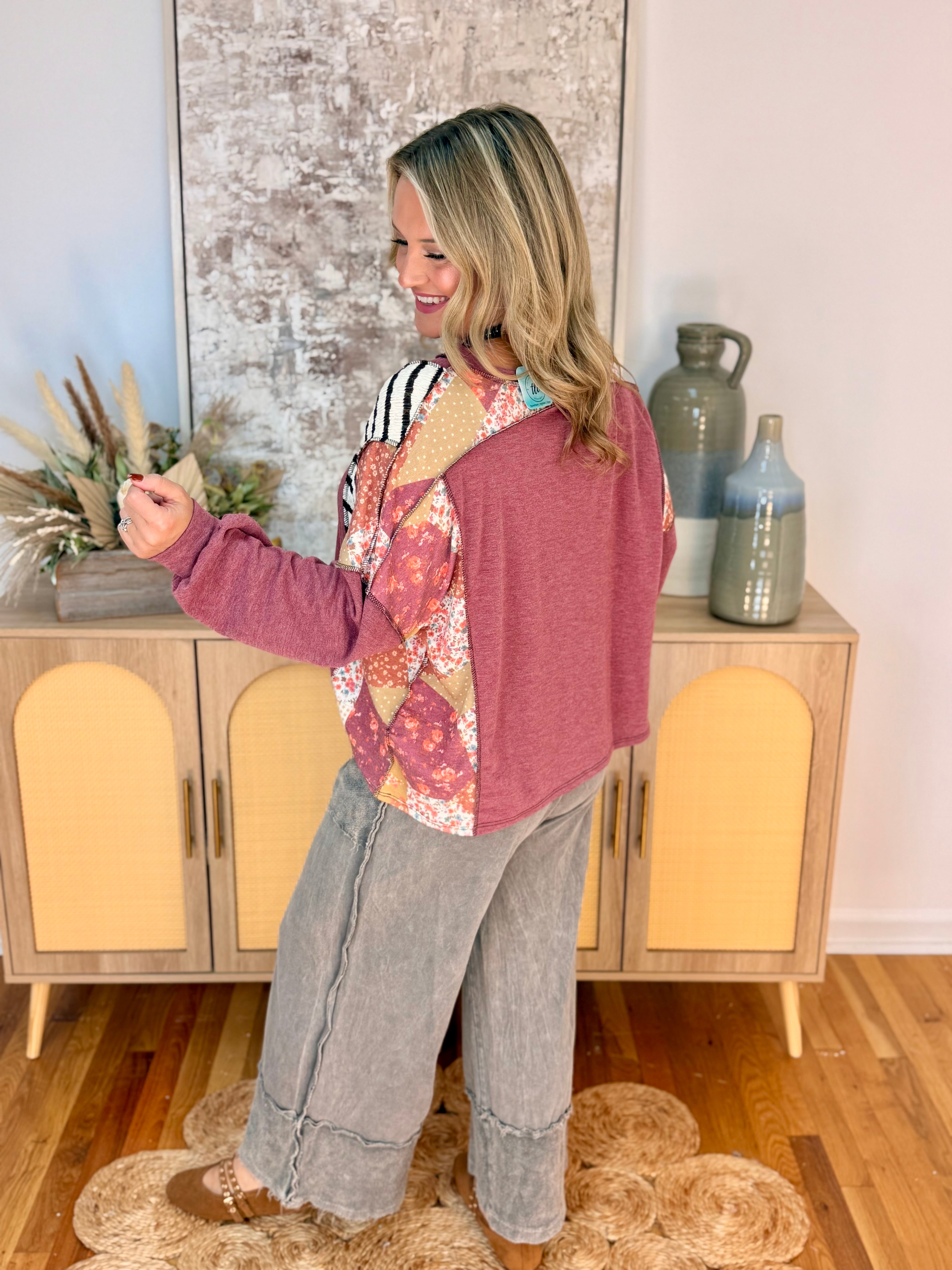 Classic Patchwork Fall Top-110 Long Sleeve Top-Haptics-The Lovely Closet, Women's Fashion Boutique in Alexandria, KY
