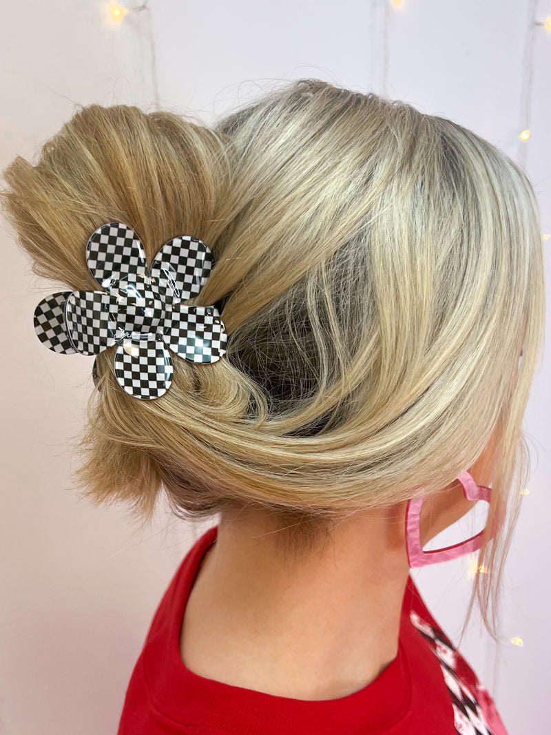 Checkered Flower Hair Clip-The Lovely Closet-The Lovely Closet, Women's Fashion Boutique in Alexandria, KY