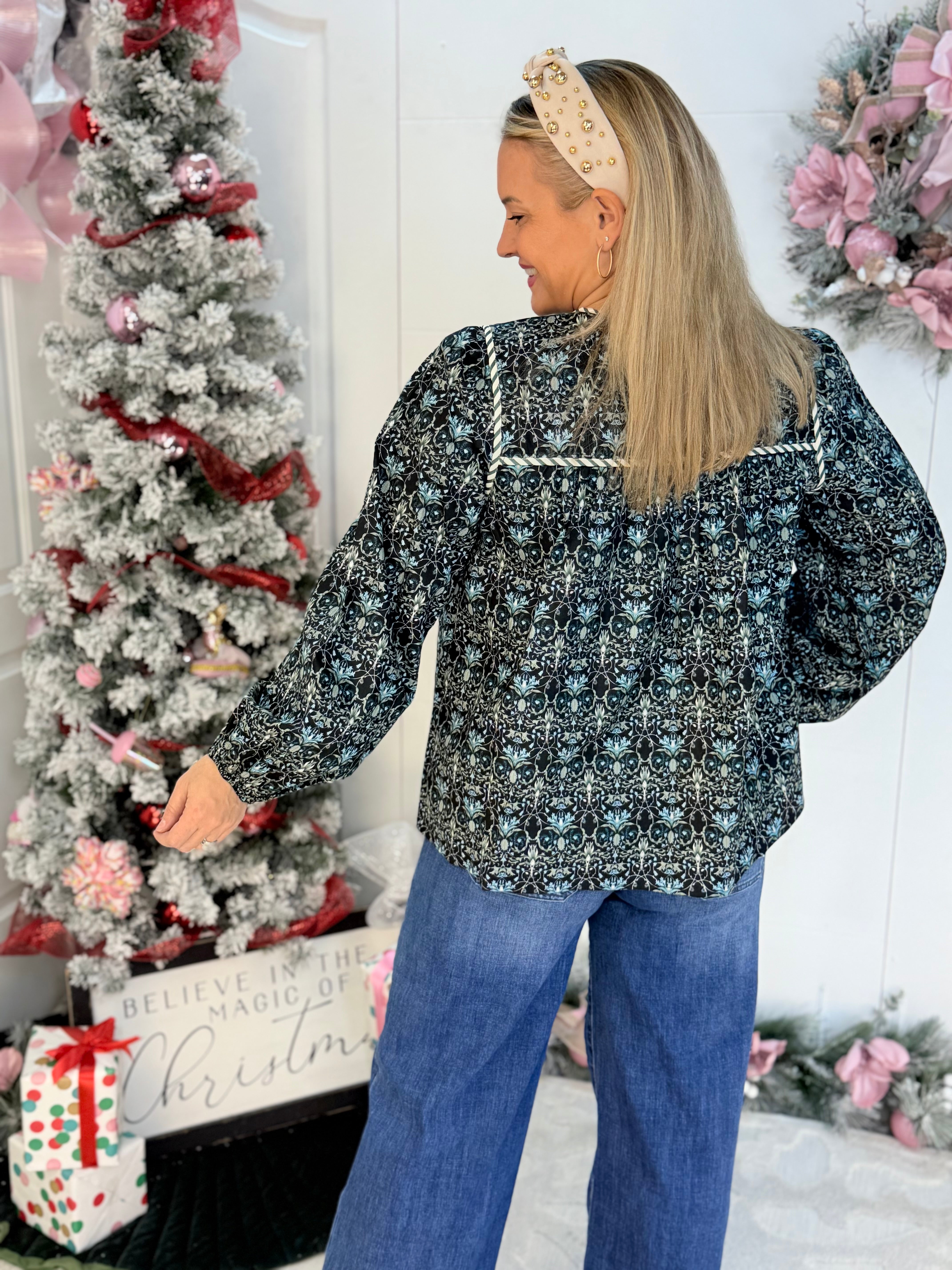 FINAL SALE Mistletoe Magic Blouse-110 Long Sleeve Top-Anniewear-The Lovely Closet, Women's Fashion Boutique in Alexandria, KY