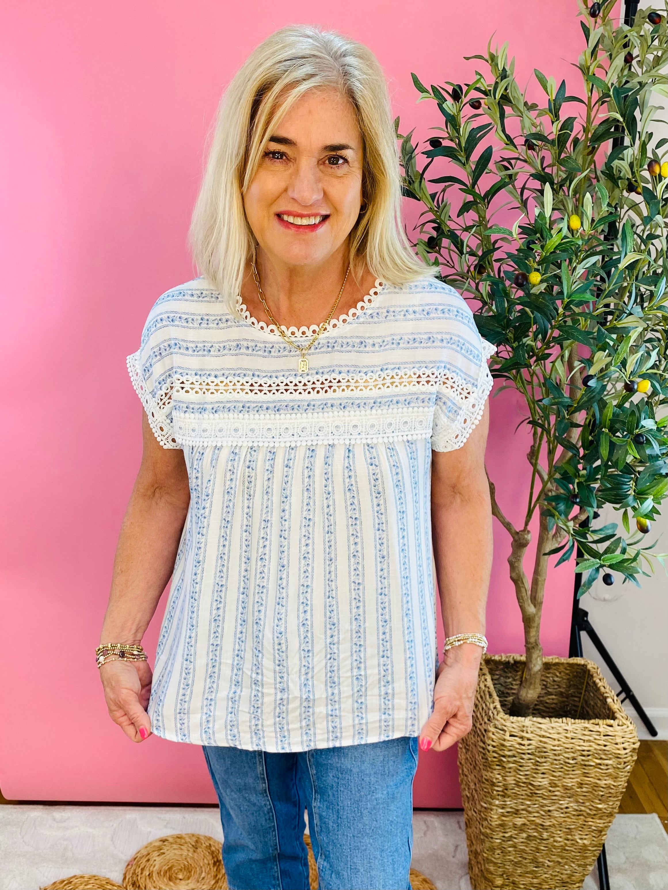 Clear Skies Blouse-100 Short Sleeve Tops-Blu Pepper-The Lovely Closet, Women's Fashion Boutique in Alexandria, KY