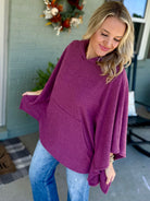 Ribbed Knit Poncho Top - Mulberry-170 Jackets/Outerwear-Dear Scarlett-The Lovely Closet, Women's Fashion Boutique in Alexandria, KY