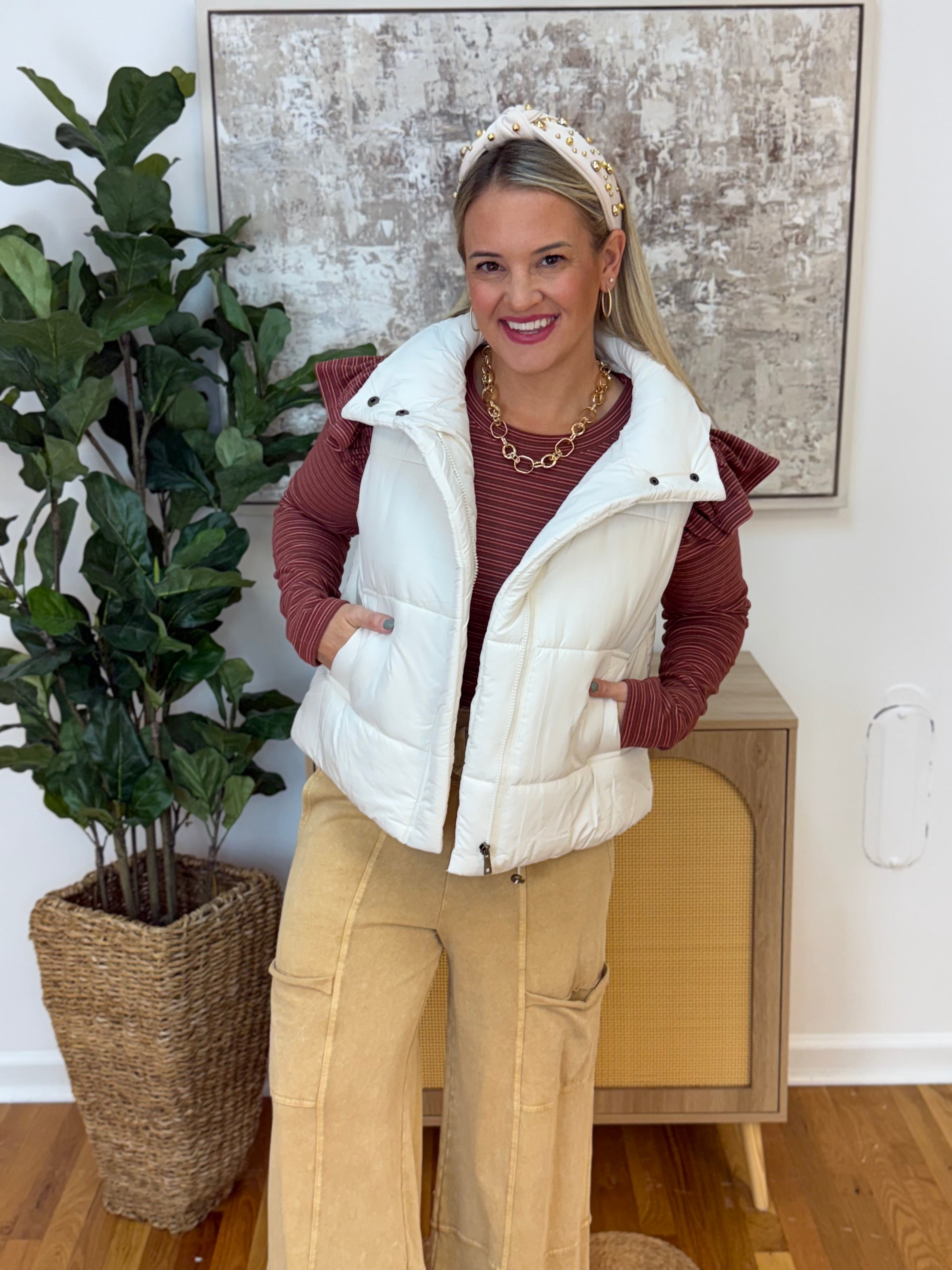 FINAL SALE Weekend Puffer Vest - Cream-170 Jackets/Outerwear-zenana-The Lovely Closet, Women's Fashion Boutique in Alexandria, KY