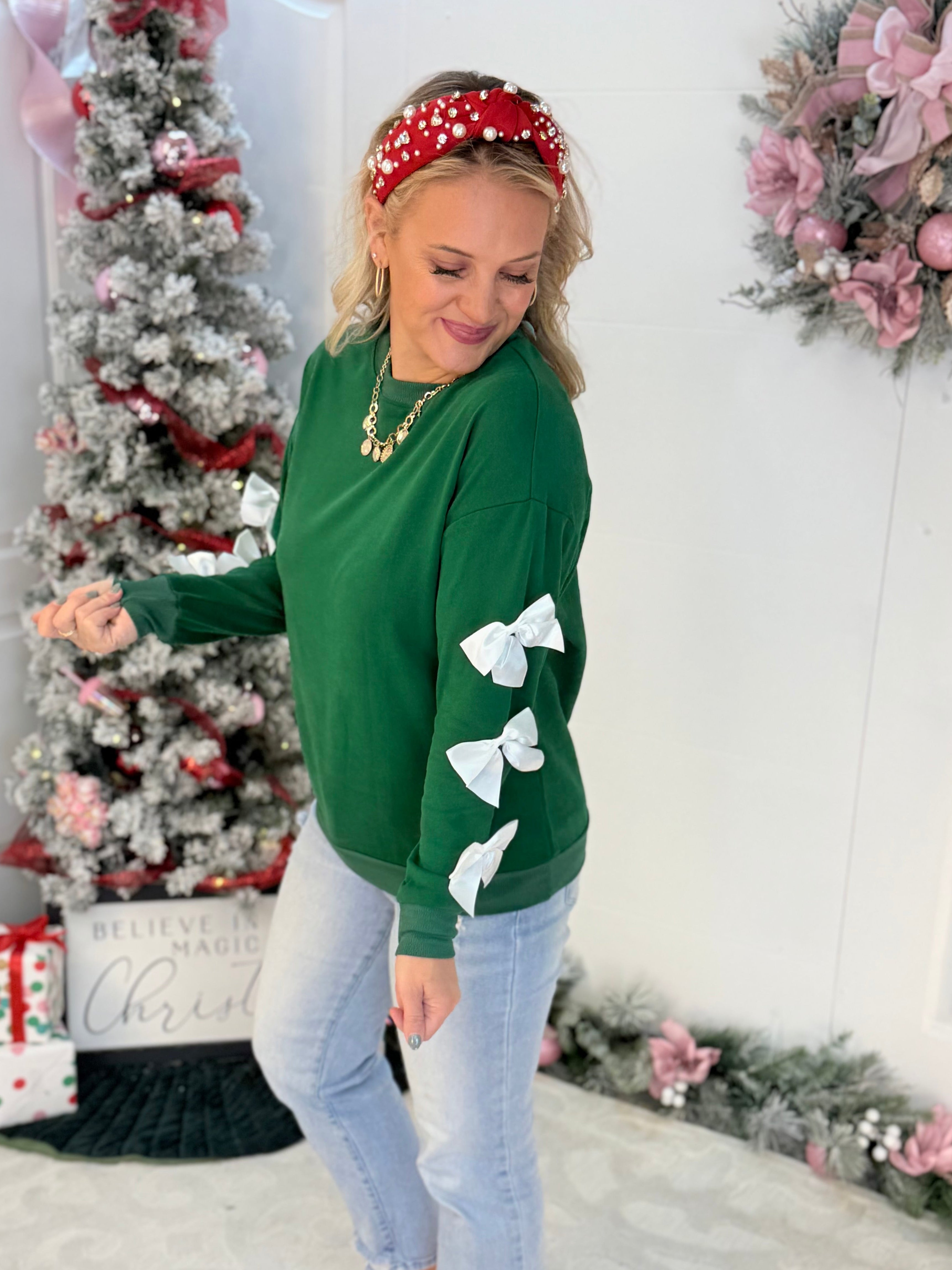 FINAL SALE - Jess Lea - Tied With Cheer Bow Sleeves Pullover-110 Long Sleeve Top-Jess Lea-The Lovely Closet, Women's Fashion Boutique in Alexandria, KY