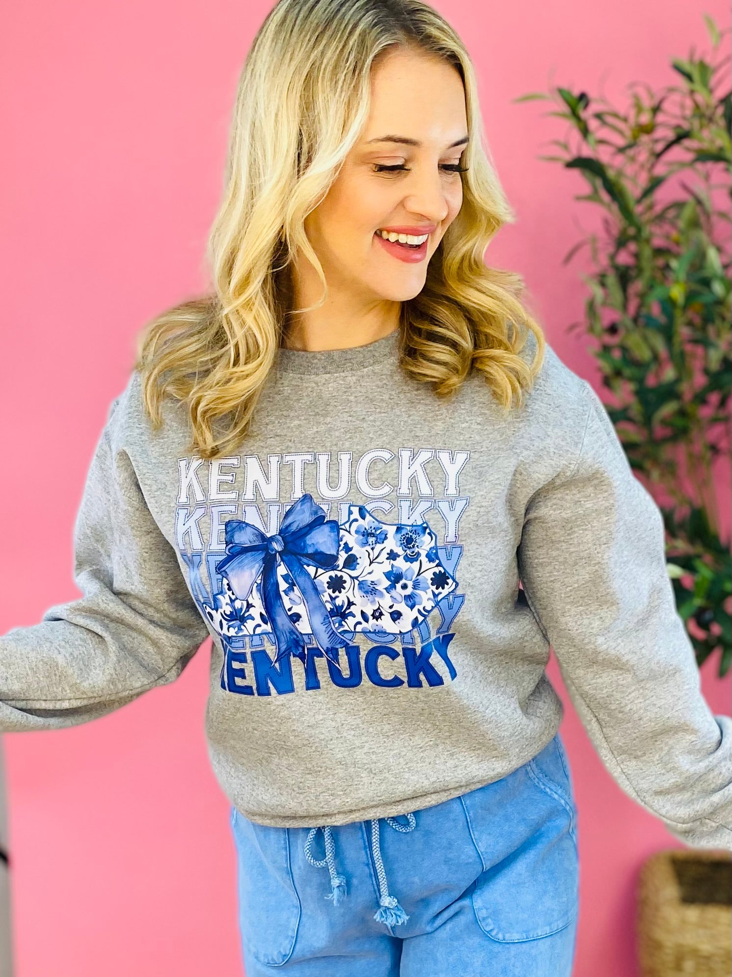 Kentucky Kentucky Kentucky & Bow Graphic Crewneck Sweatshirt-135 T-Shirt Bar-tic-The Lovely Closet, Women's Fashion Boutique in Alexandria, KY