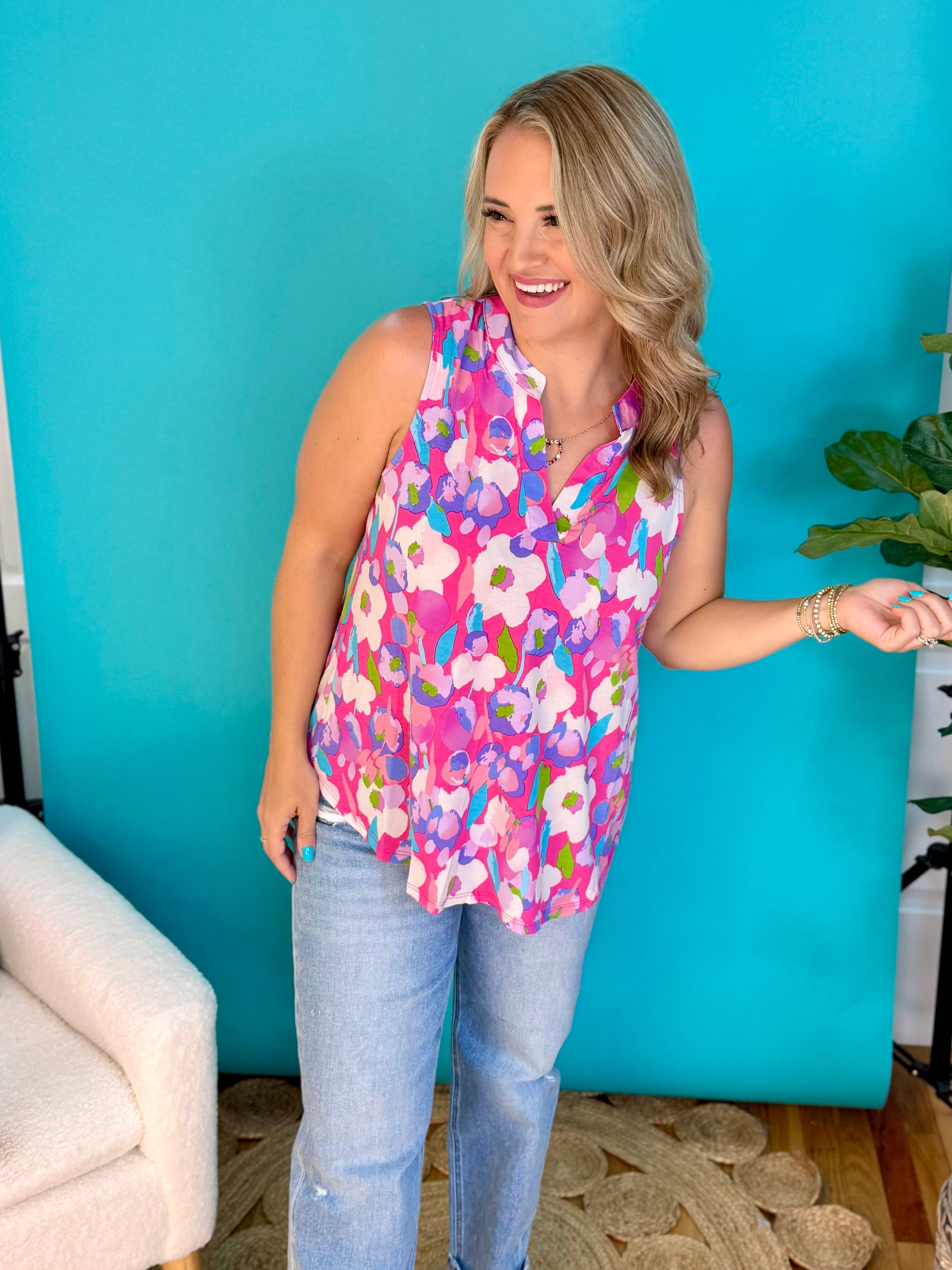 Lizzy Tank - Pink Party-120 Sleeveless Tops-Dear Scarlett-The Lovely Closet, Women's Fashion Boutique in Alexandria, KY