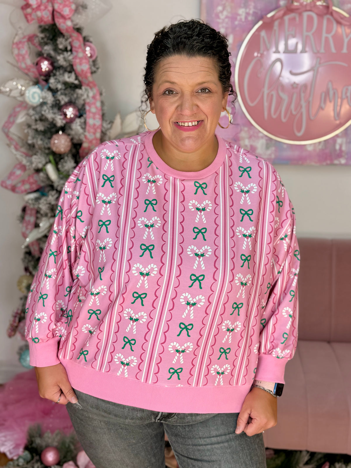 Millie Peppermint Twist Sweatshirt-110 Long Sleeve Top-Mary square-The Lovely Closet, Women's Fashion Boutique in Alexandria, KY