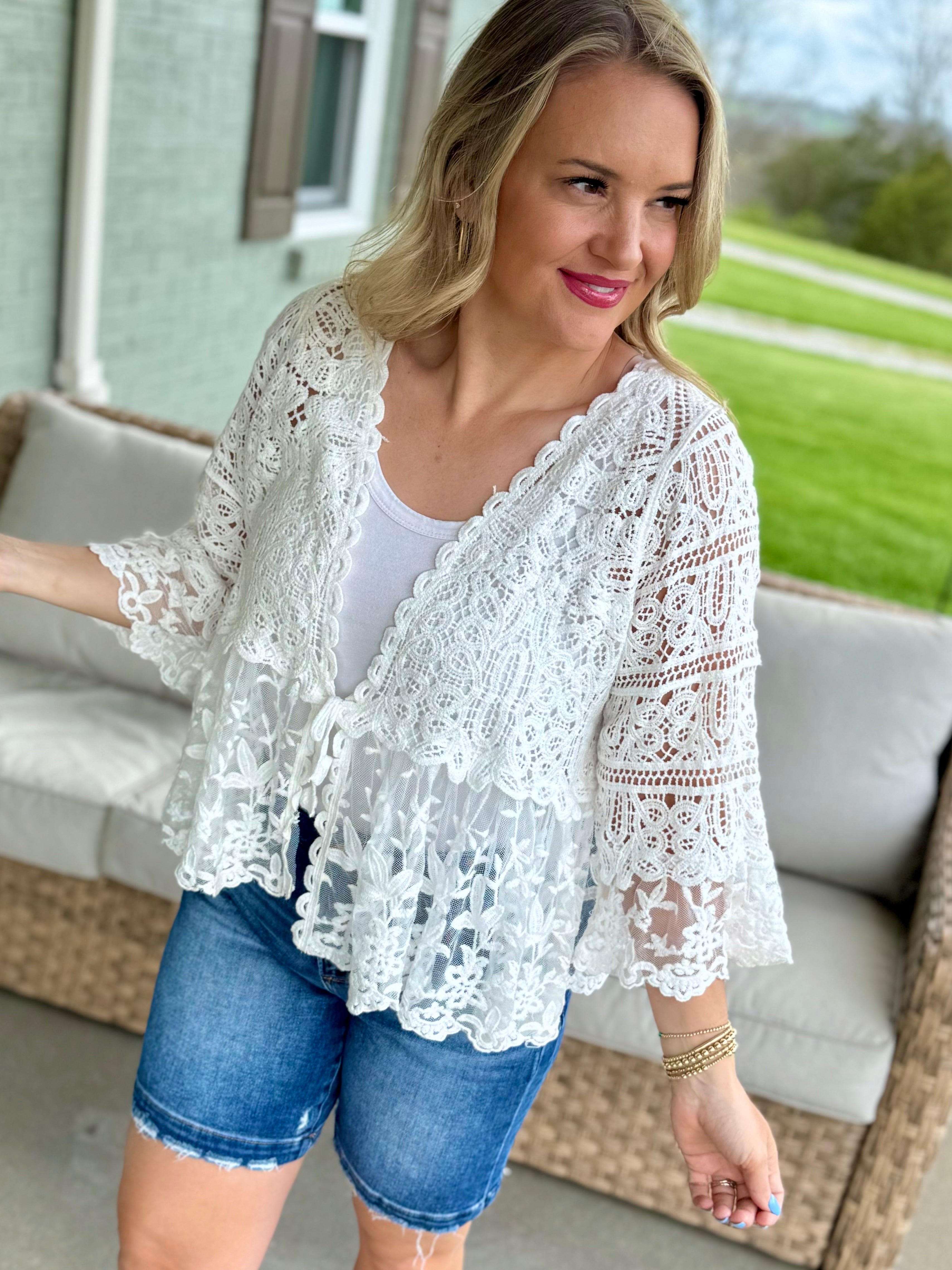 Crochet Floral Lace Cardigan-160 Cardigan/Kimonos-Pol Clothing-The Lovely Closet, Women's Fashion Boutique in Alexandria, KY
