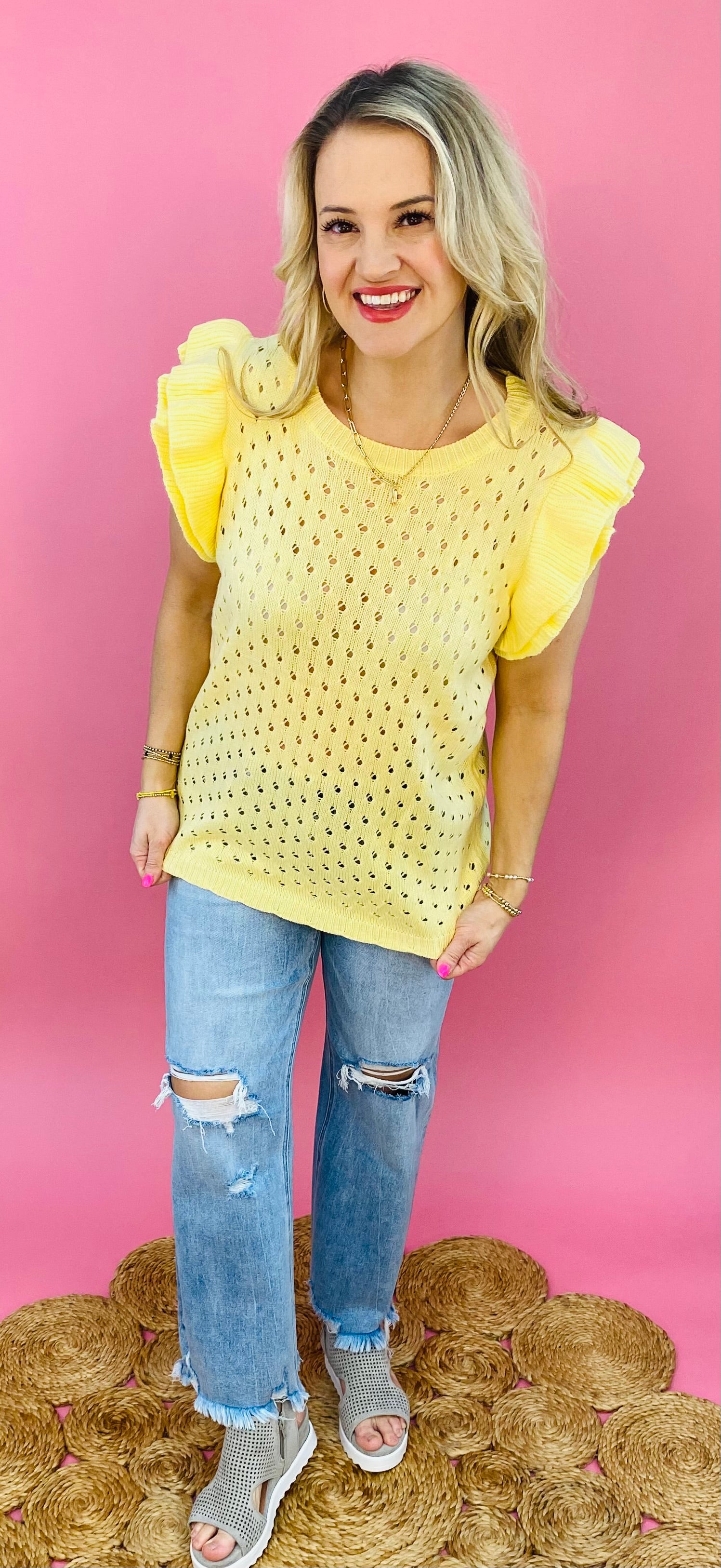 New Beginning Top - Buttercup-100 Short Sleeve Tops-Blakely-The Lovely Closet, Women's Fashion Boutique in Alexandria, KY