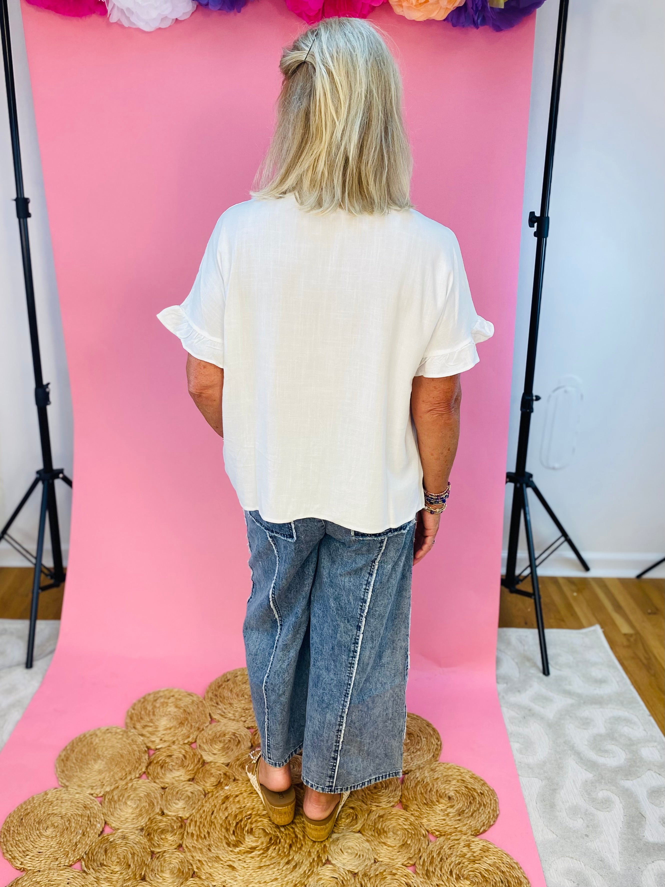 Floral Crochet Linen Blend Top-100 Short Sleeve Tops-Anniewear-The Lovely Closet, Women's Fashion Boutique in Alexandria, KY