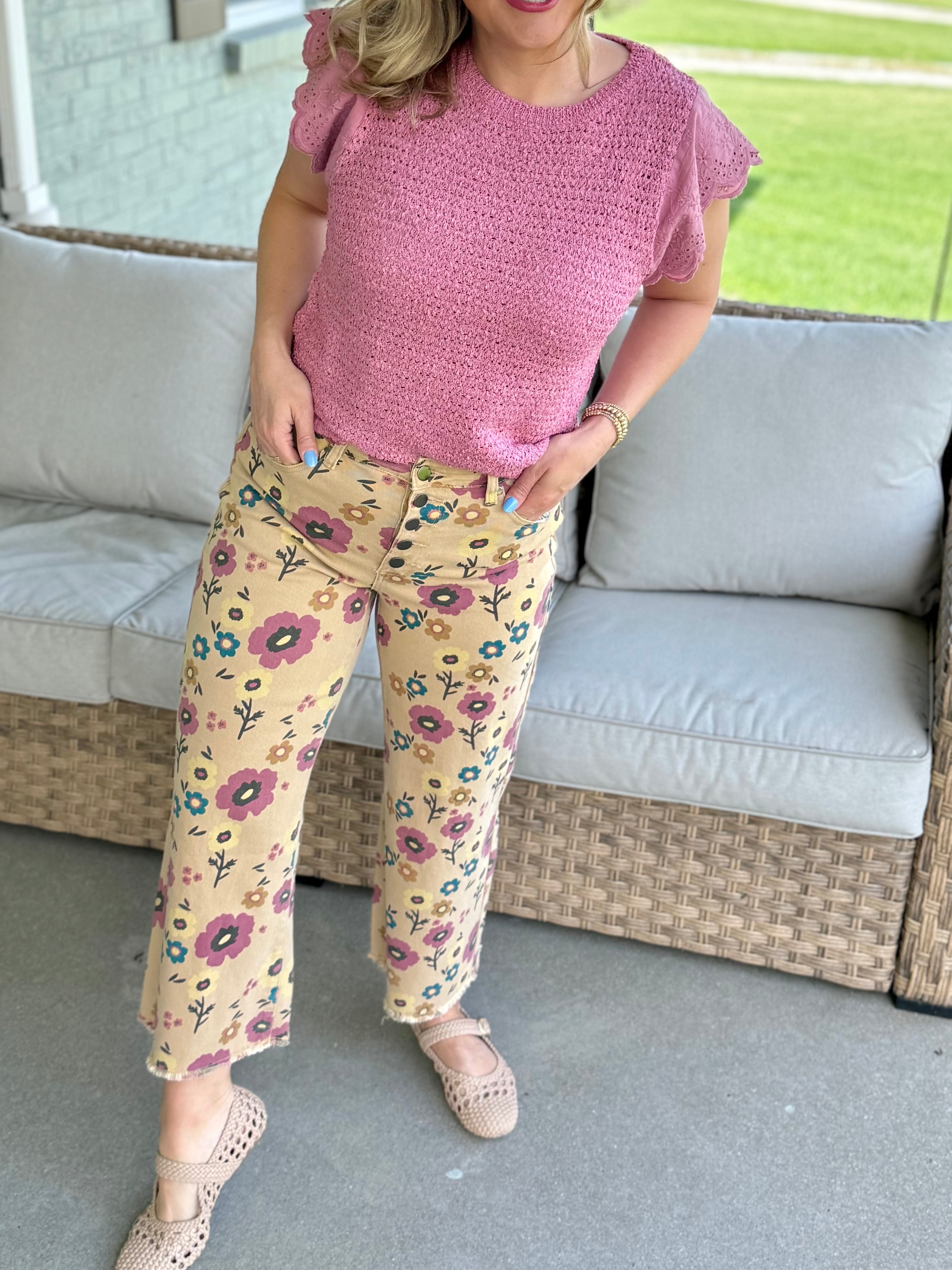 Floral Printed Cropped Pants-240 Pants-easel-The Lovely Closet, Women's Fashion Boutique in Alexandria, KY