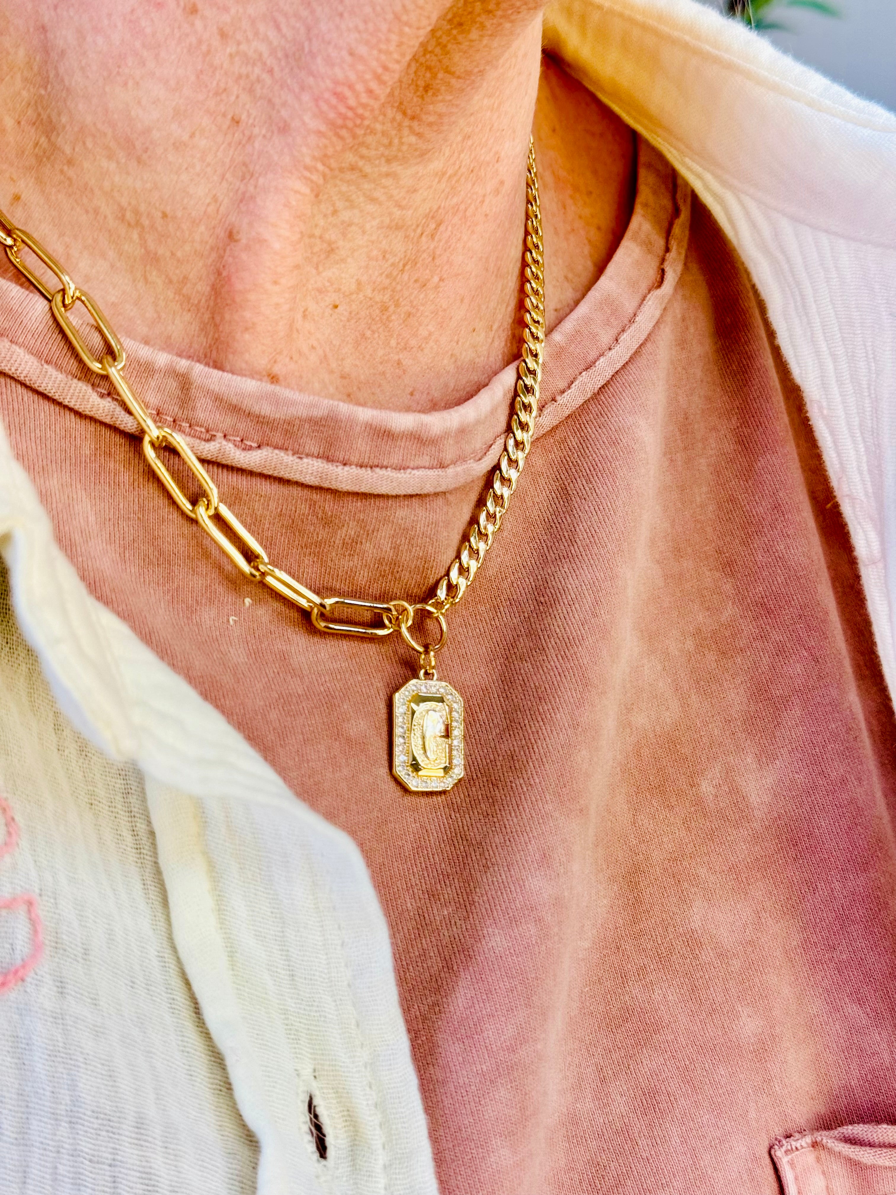 FINAL SALE Initial Plate Necklace-250 Jewelry-Jane Marie-The Lovely Closet, Women's Fashion Boutique in Alexandria, KY