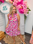 Pink Roses Lizzy Dress-180 Dresses-Dear Scarlett-The Lovely Closet, Women's Fashion Boutique in Alexandria, KY