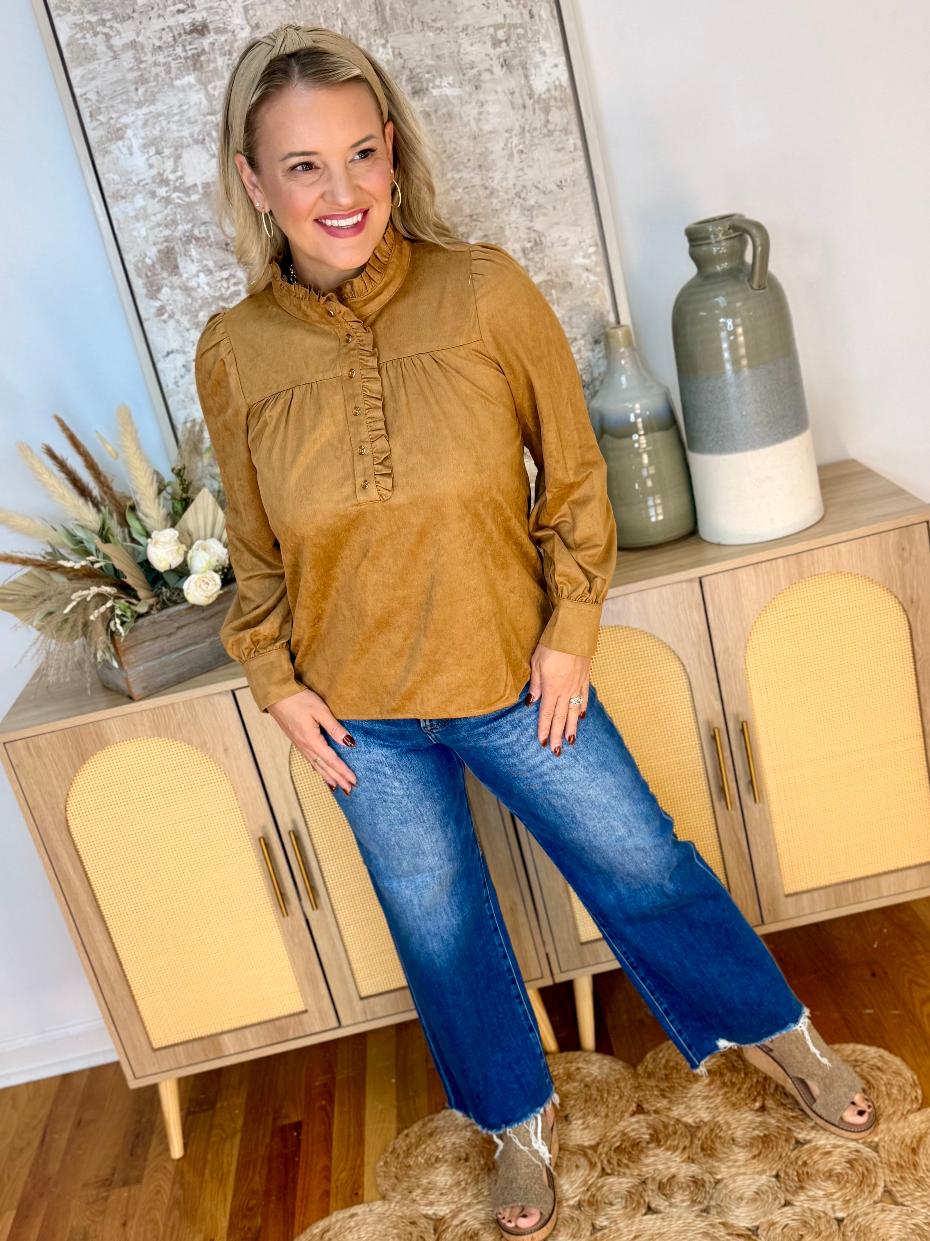 A Little Extra Faux Suede Top-110 Long Sleeve Top-Staccato-The Lovely Closet, Women's Fashion Boutique in Alexandria, KY
