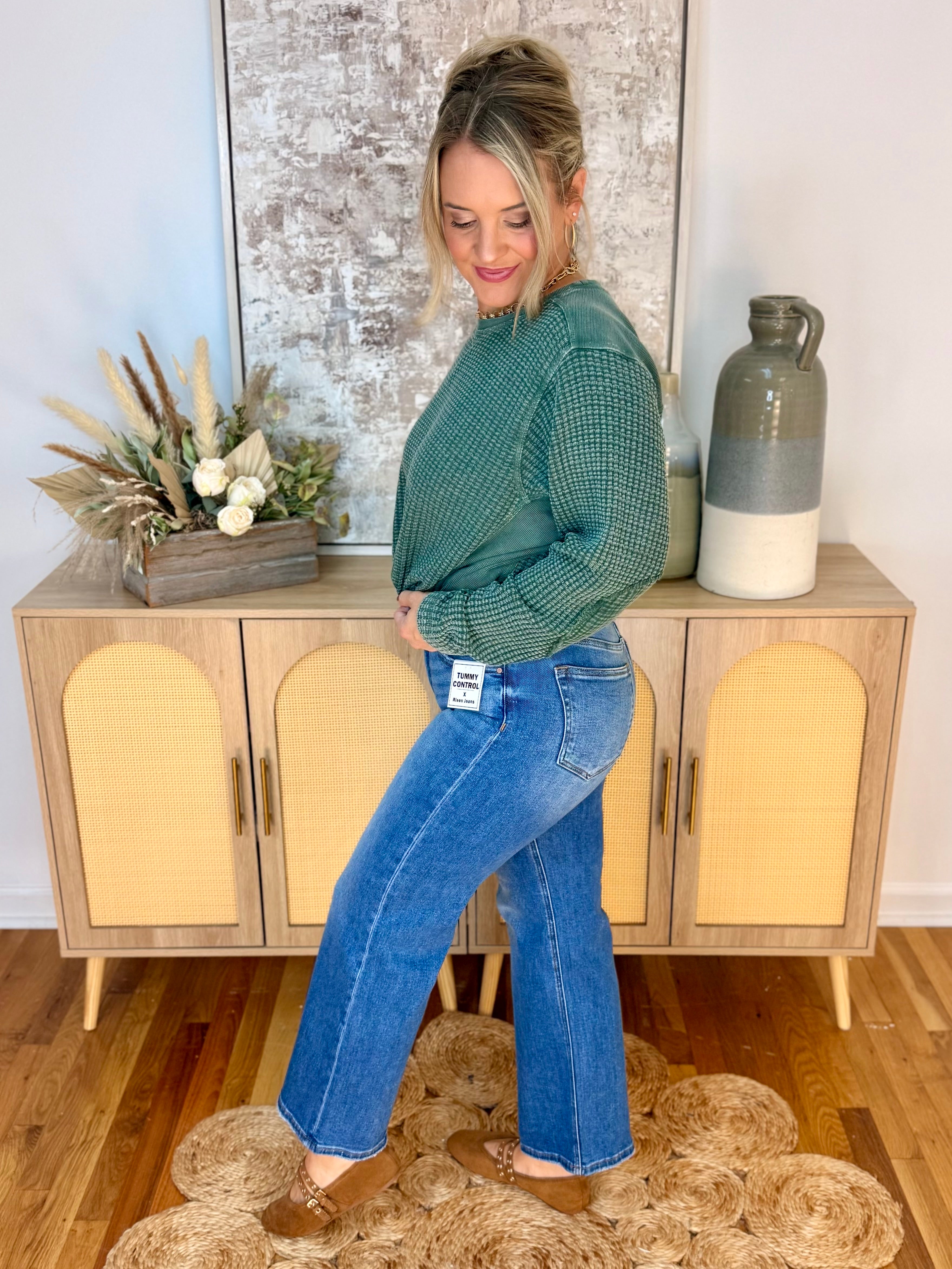 RISEN Mid Rise Crop Wide Leg Tummy Control - Dark-210 Jeans-Risen-The Lovely Closet, Women's Fashion Boutique in Alexandria, KY