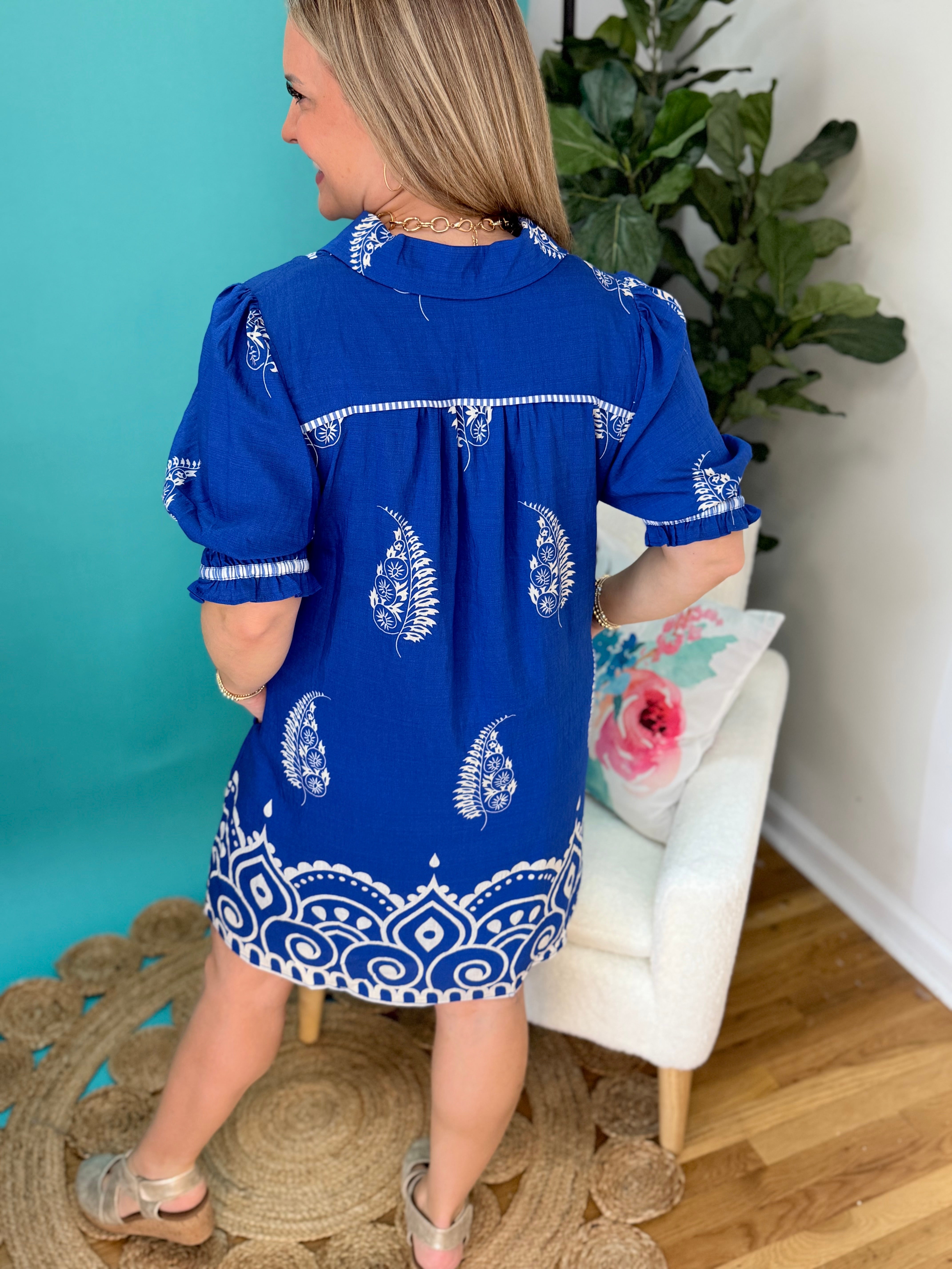 Sapphire Blooms Dress-180 Dresses-umgee-The Lovely Closet, Women's Fashion Boutique in Alexandria, KY