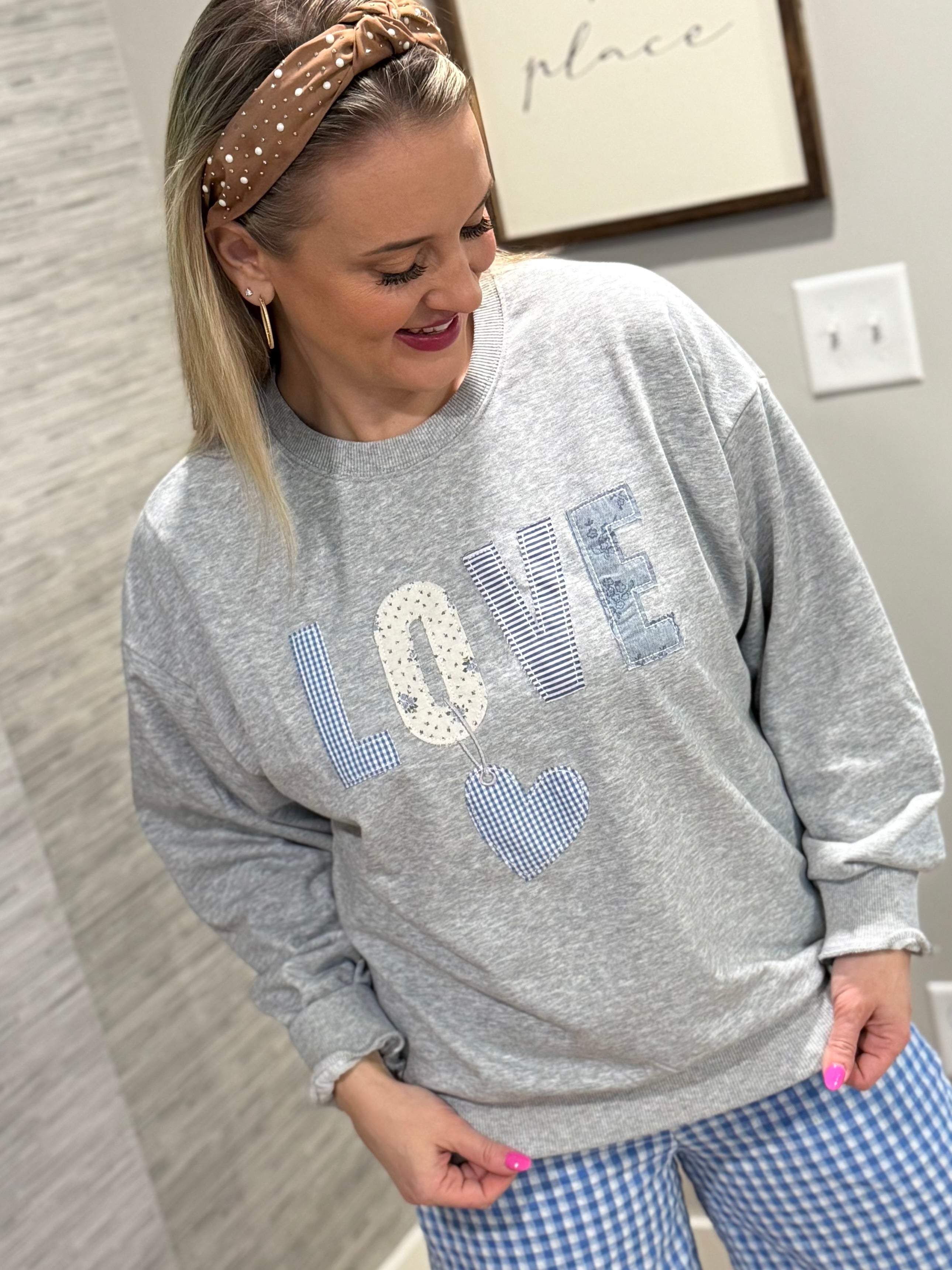 LOVE Appliqué Pullover-110 Long Sleeve Top-Main Strip-The Lovely Closet, Women's Fashion Boutique in Alexandria, KY