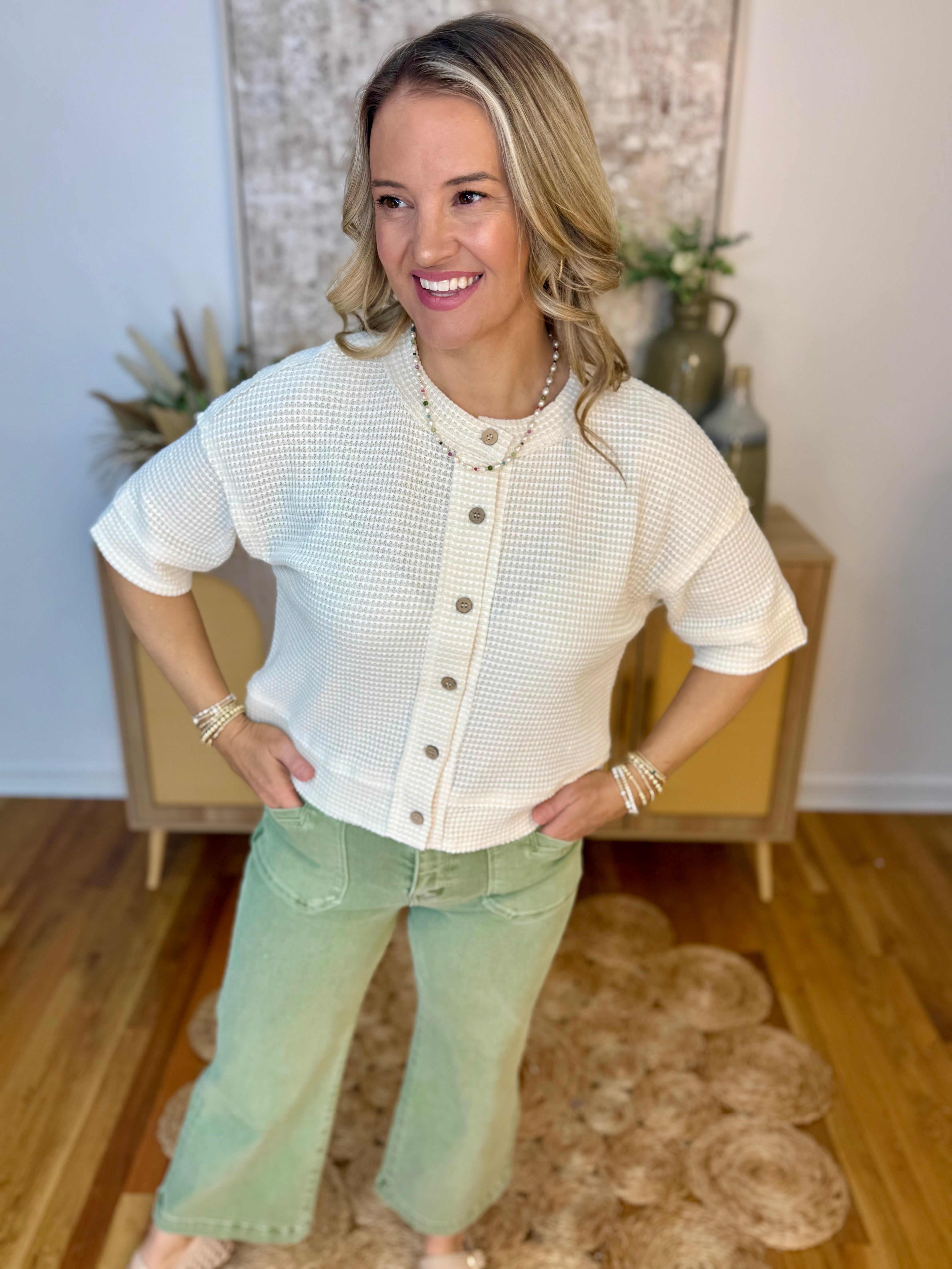 Soft Sands Short Sleeve Cardigan - Cream-100 Short Sleeve Tops-Blu Pepper-The Lovely Closet, Women's Fashion Boutique in Alexandria, KY