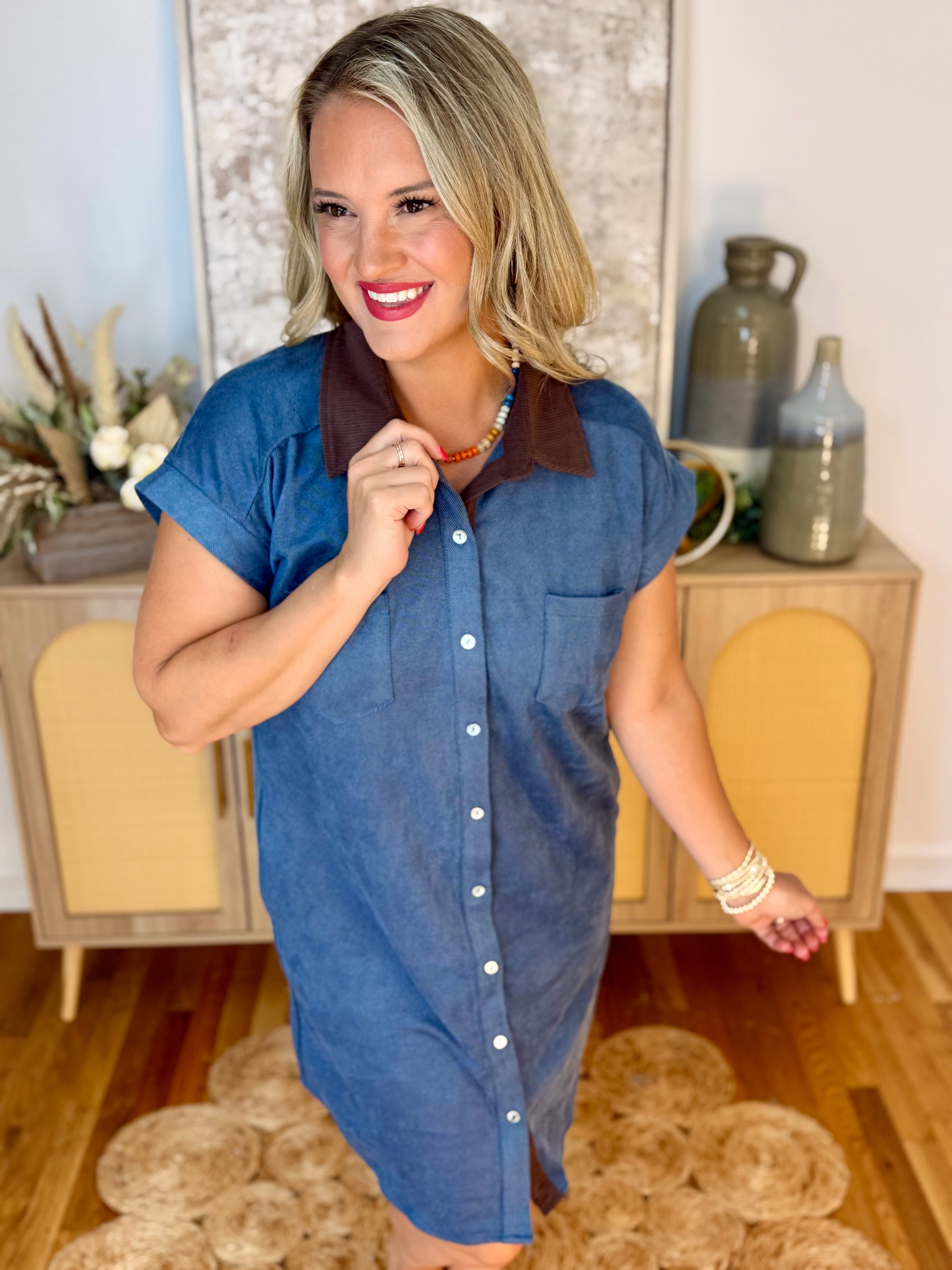 The Double Take Dress - Denim Suede-180 Dresses-She + Sky-The Lovely Closet, Women's Fashion Boutique in Alexandria, KY