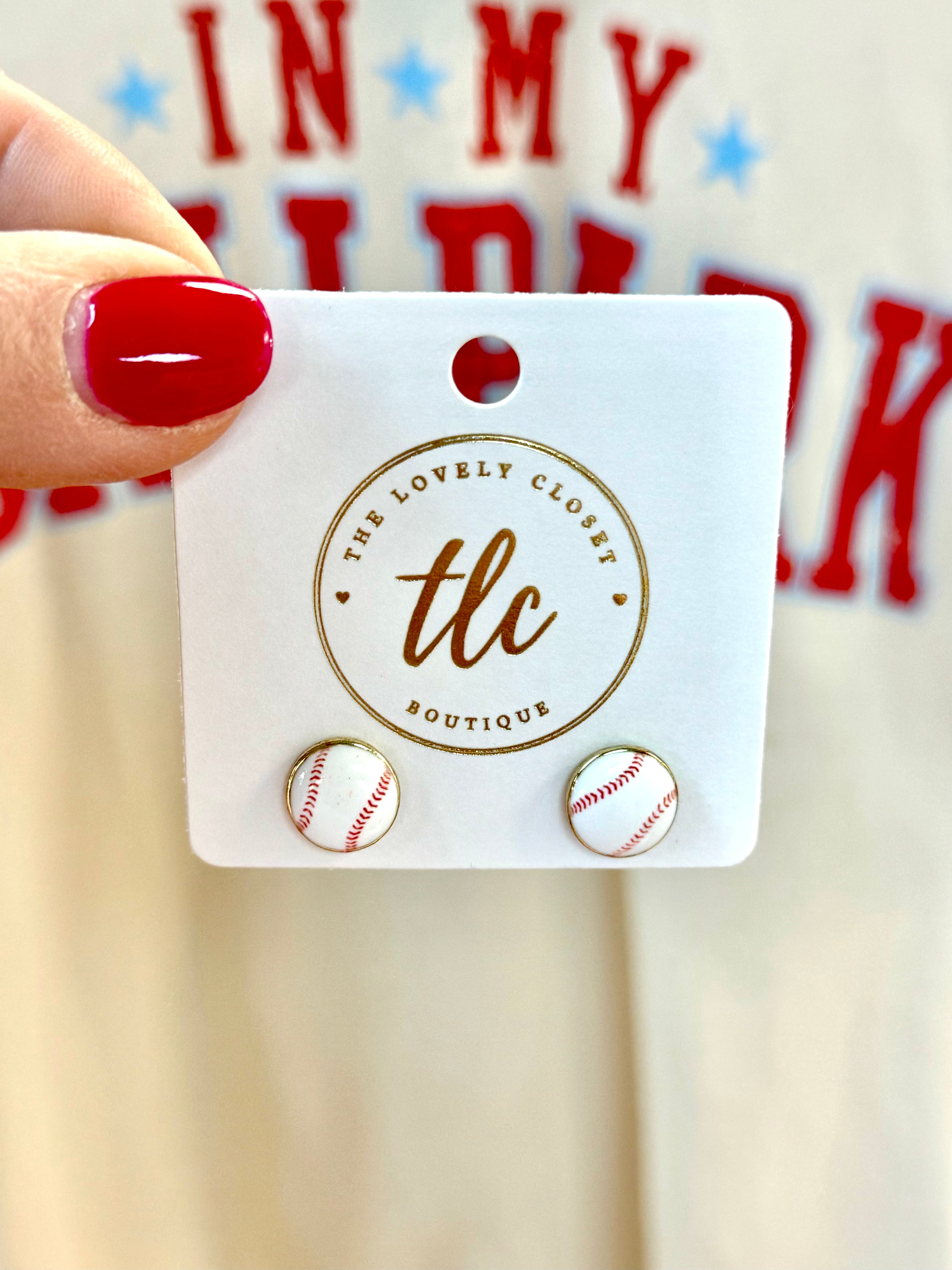 Baseball Stud Earrings-The Lovely Closet-The Lovely Closet, Women's Fashion Boutique in Alexandria, KY