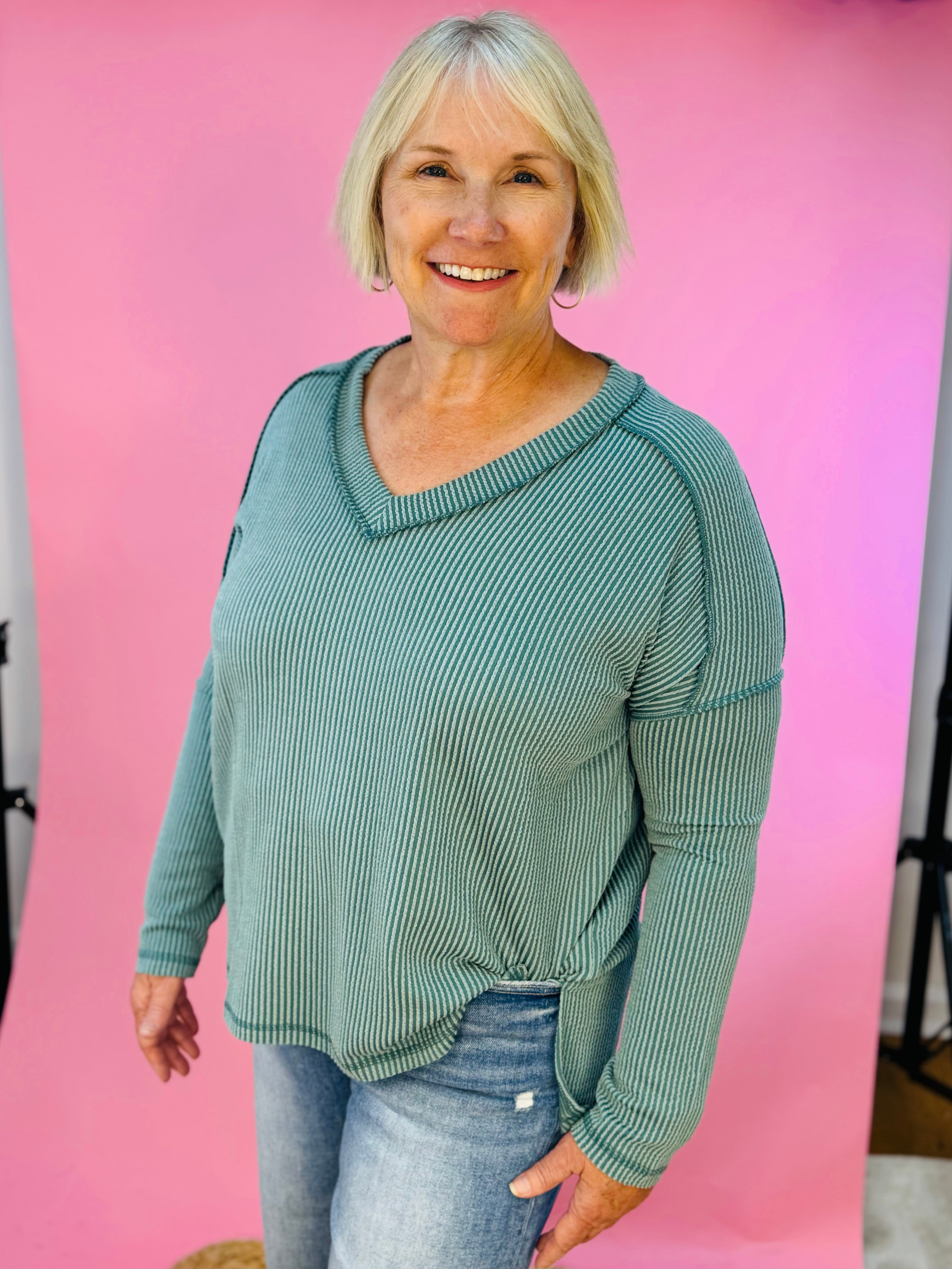 Autumn Days Ribbed Top - Teal-110 Long Sleeve Top-zenana-The Lovely Closet, Women's Fashion Boutique in Alexandria, KY