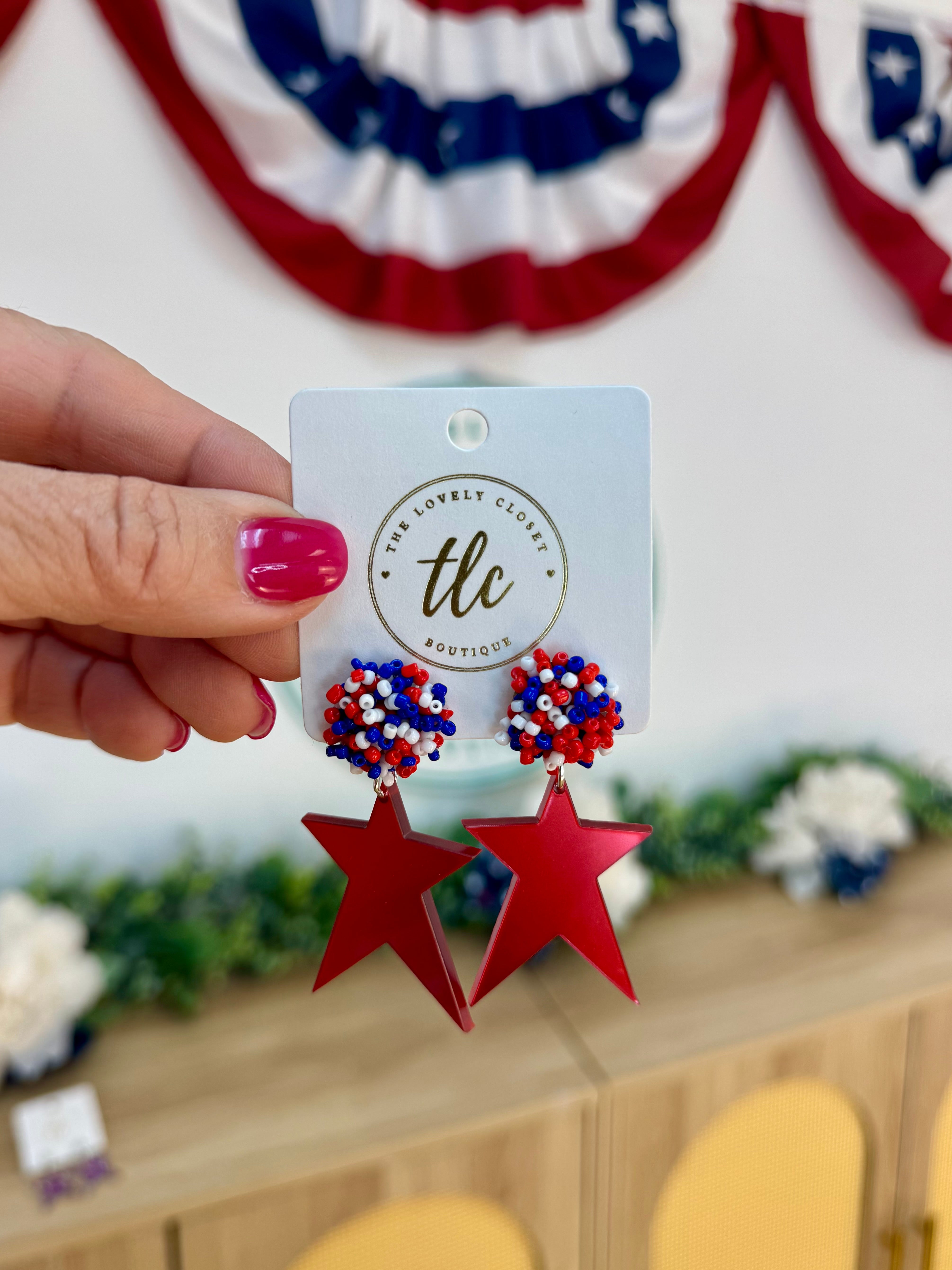 Patriotic RoseHeart Earrings-250 Jewelry-RH-The Lovely Closet, Women's Fashion Boutique in Alexandria, KY