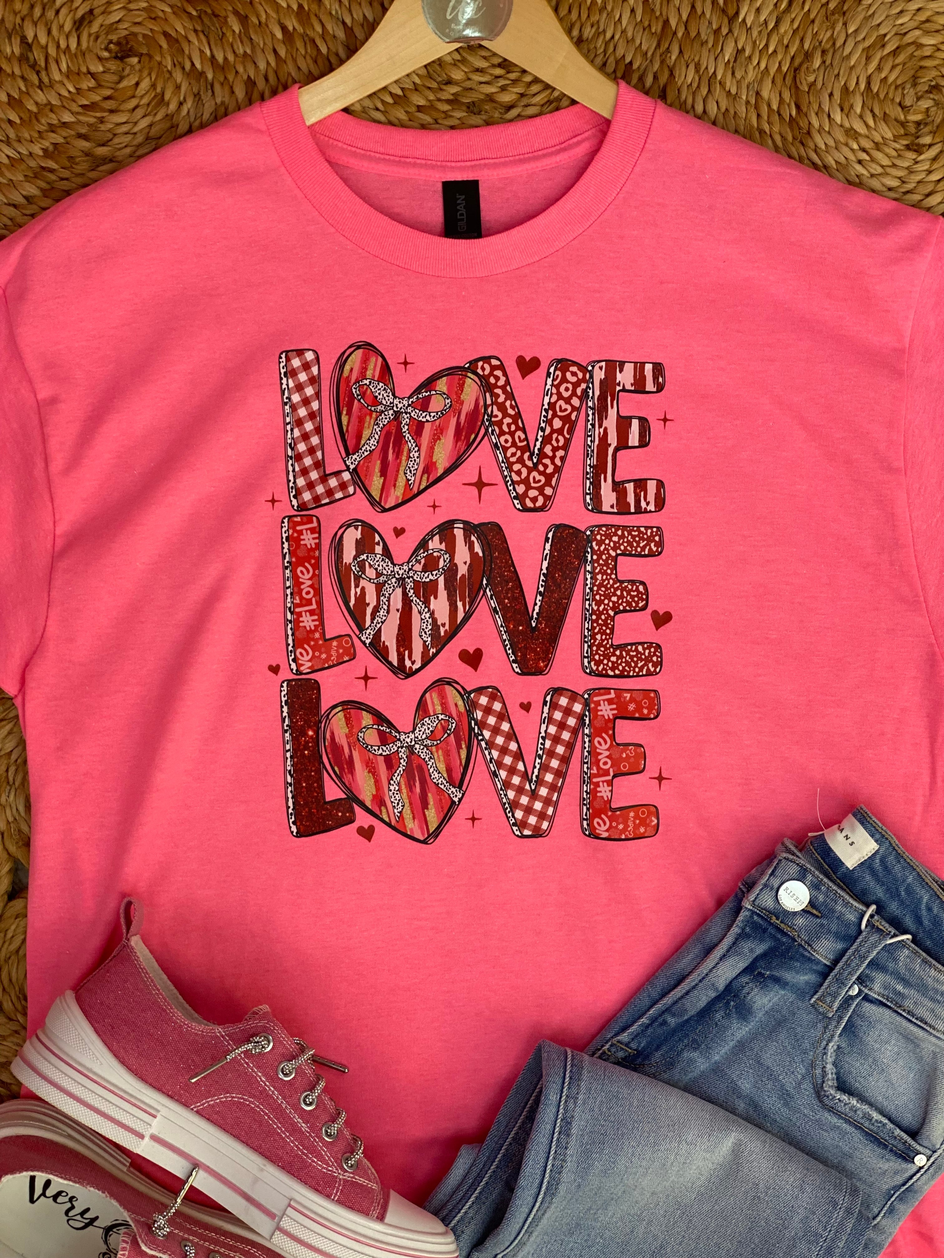 LOVE LOVE LOVE Graphic T-Shirt-135 T-Shirt Bar-The Lovely Closet-The Lovely Closet, Women's Fashion Boutique in Alexandria, KY