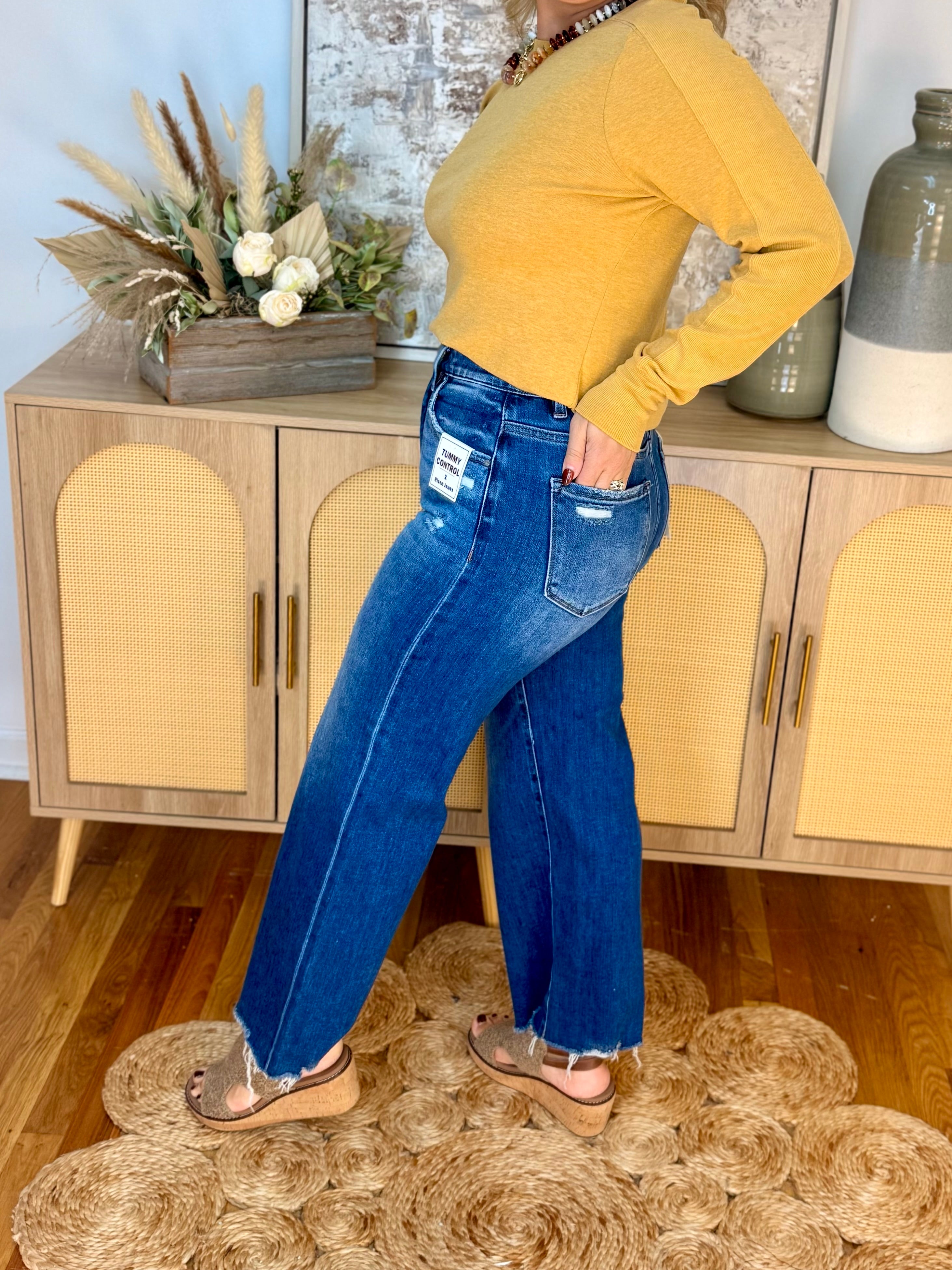 RISEN High Rise Ankle Wide Leg - Dark-210 Jeans-Risen-The Lovely Closet, Women's Fashion Boutique in Alexandria, KY