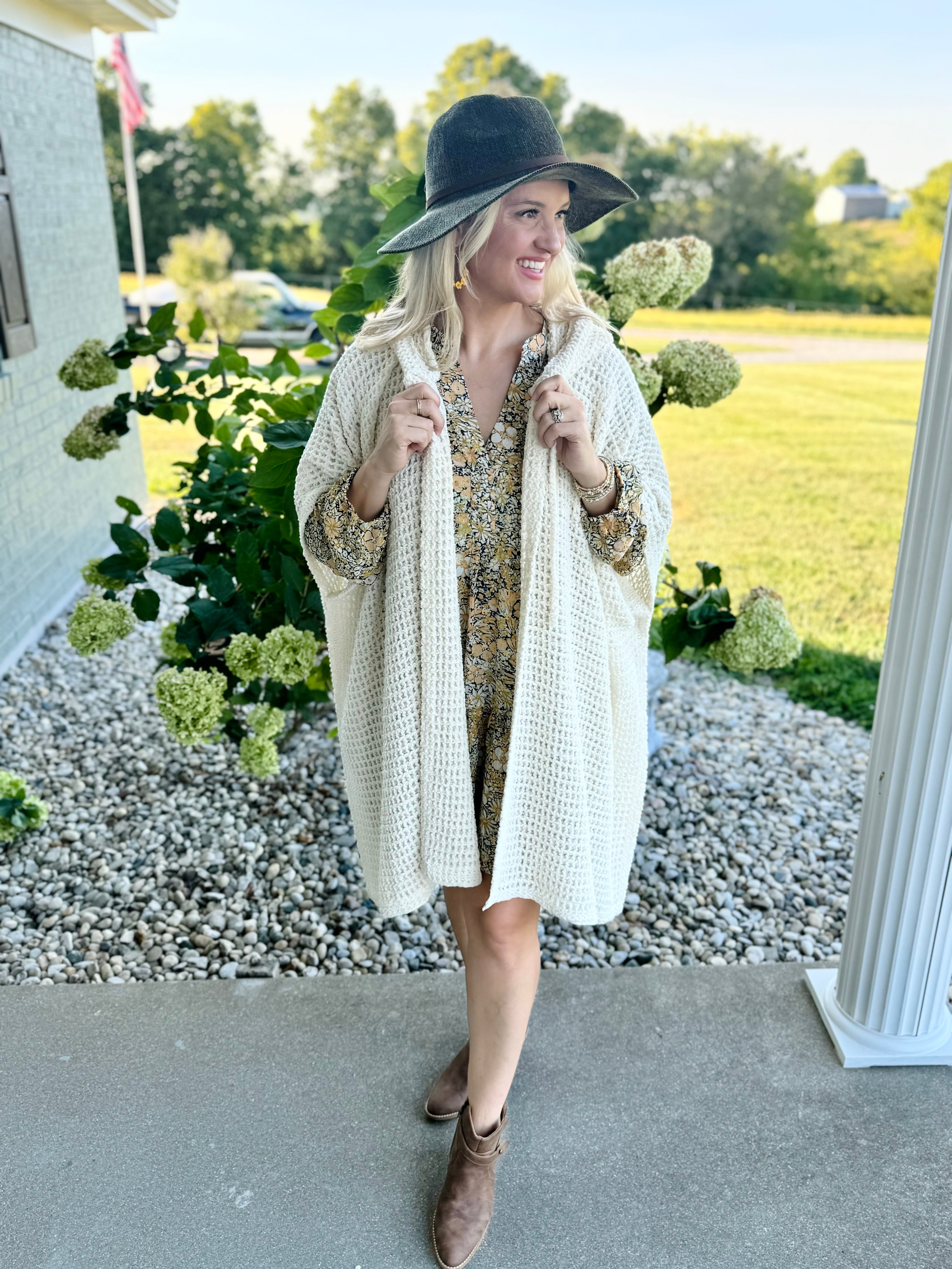 Onesize Waffle Hooded Cozy Knit Wrap - Honey-160 Cardigan/Kimonos-The Lovely Closet-The Lovely Closet, Women's Fashion Boutique in Alexandria, KY