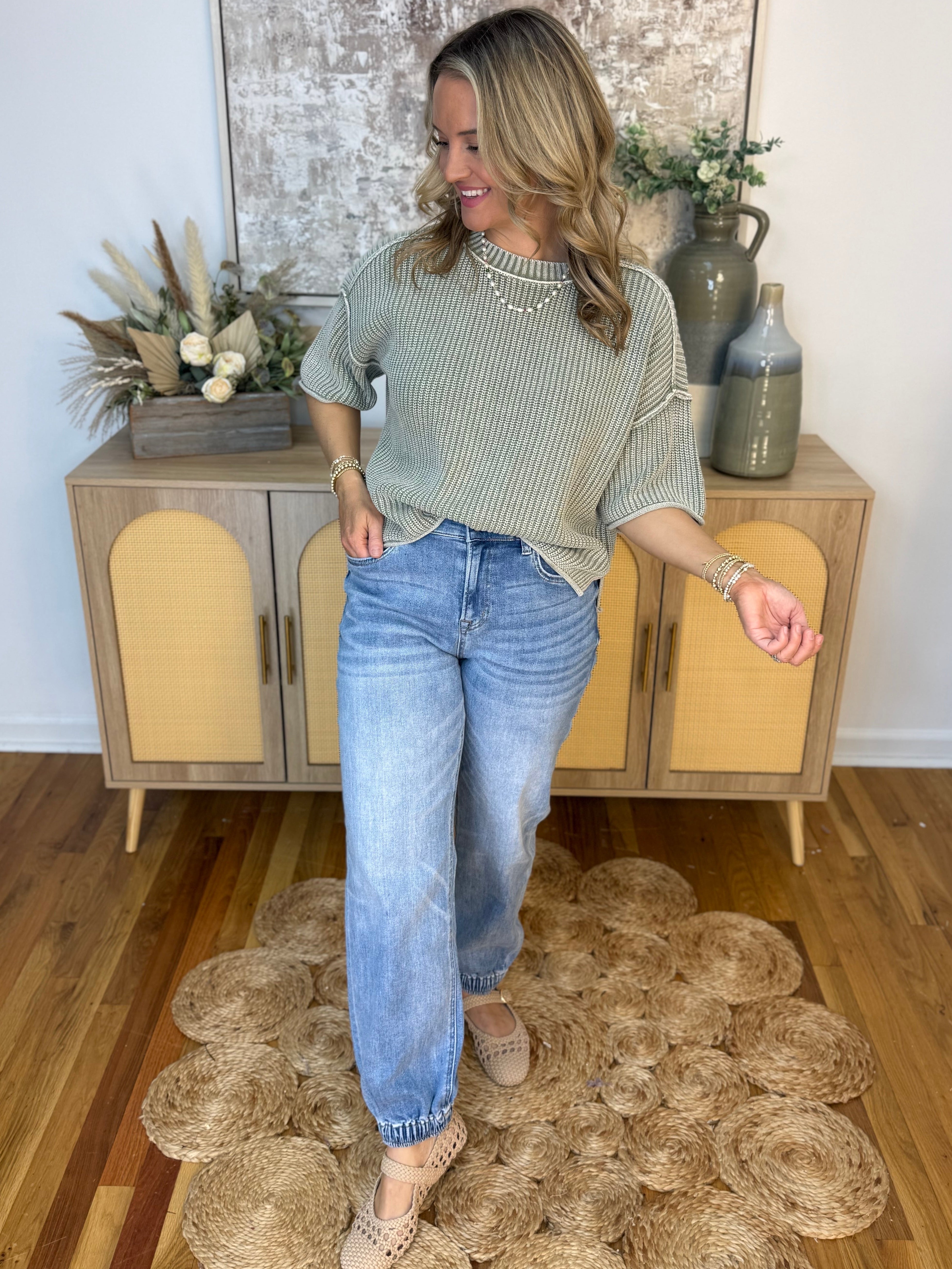 Let's Getaway Short Sleeve Sweater - Sage-100 Short Sleeve Tops-Blu Pepper-The Lovely Closet, Women's Fashion Boutique in Alexandria, KY