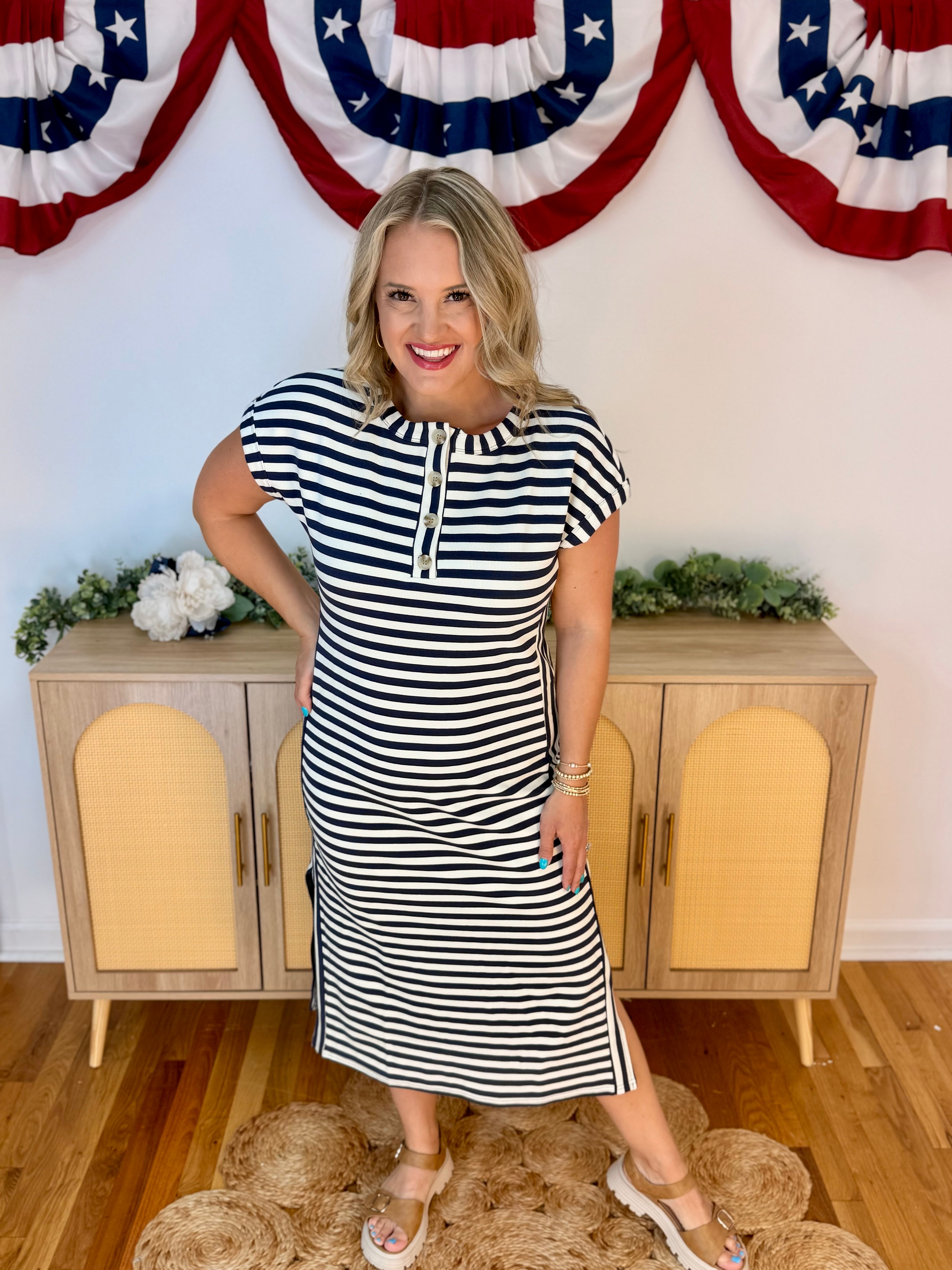 Classic Summer Midi Dress - Navy-180 Dresses-Blu Pepper-The Lovely Closet, Women's Fashion Boutique in Alexandria, KY