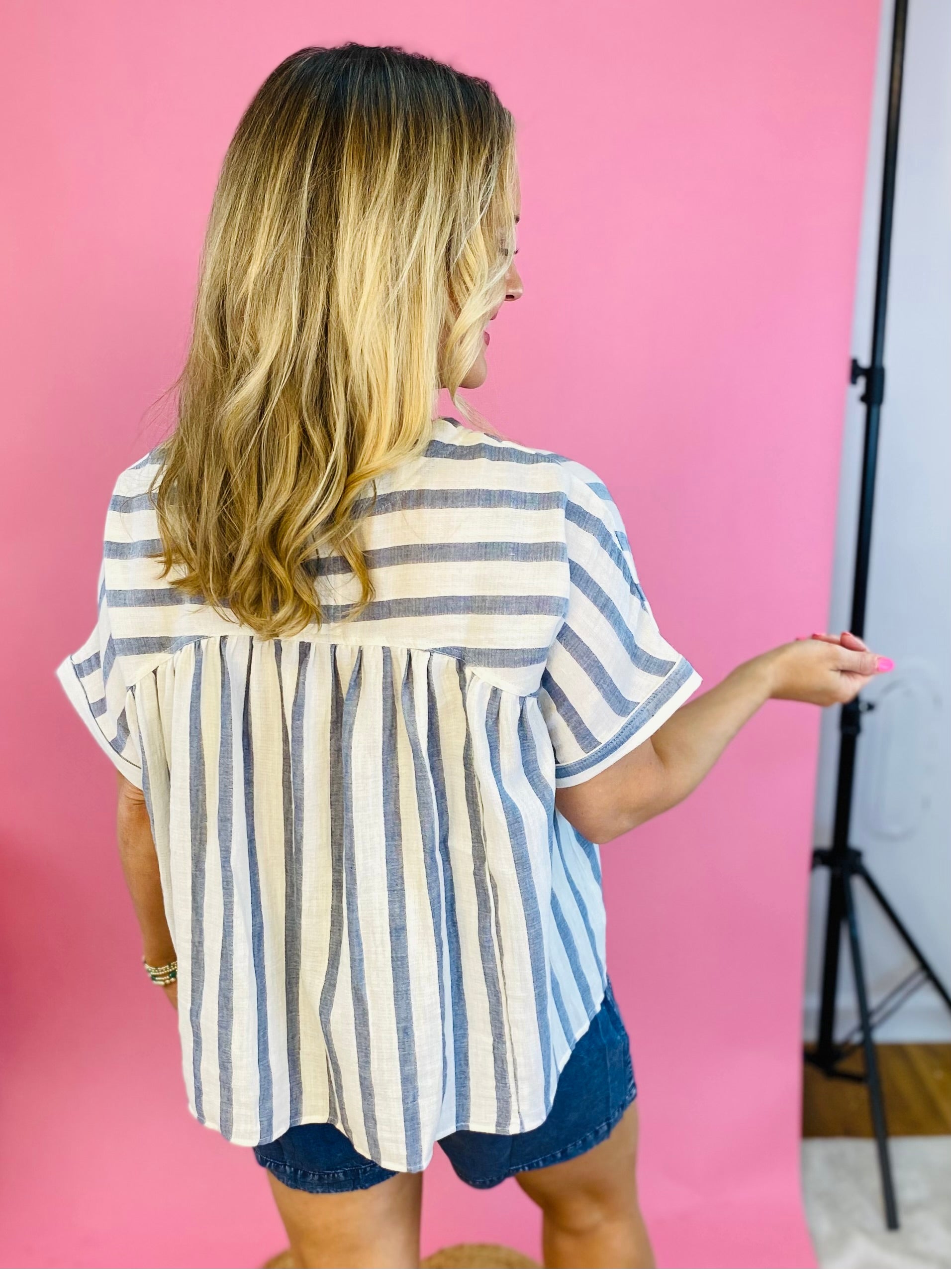 Where My Beaches At Top - Blue Stripe-100 Short Sleeve Tops-eesome-The Lovely Closet, Women's Fashion Boutique in Alexandria, KY
