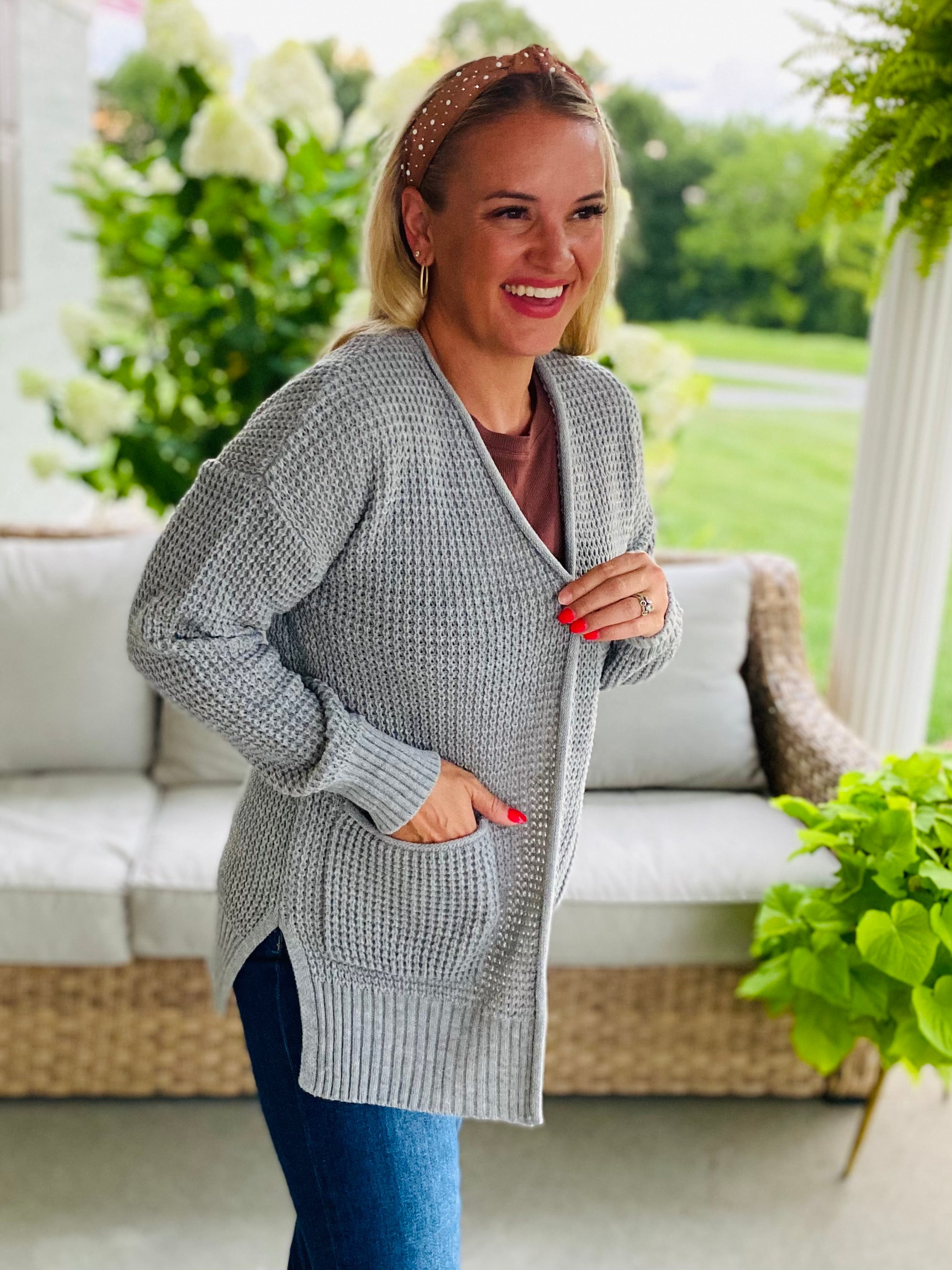 Waffle Knit Cardigan - Grey-160 Cardigan/Kimonos-zenana-The Lovely Closet, Women's Fashion Boutique in Alexandria, KY