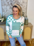 FINAL SALE Checkered Spring Green Patchwork Top-110 Long Sleeve Top-7th Ray-The Lovely Closet, Women's Fashion Boutique in Alexandria, KY