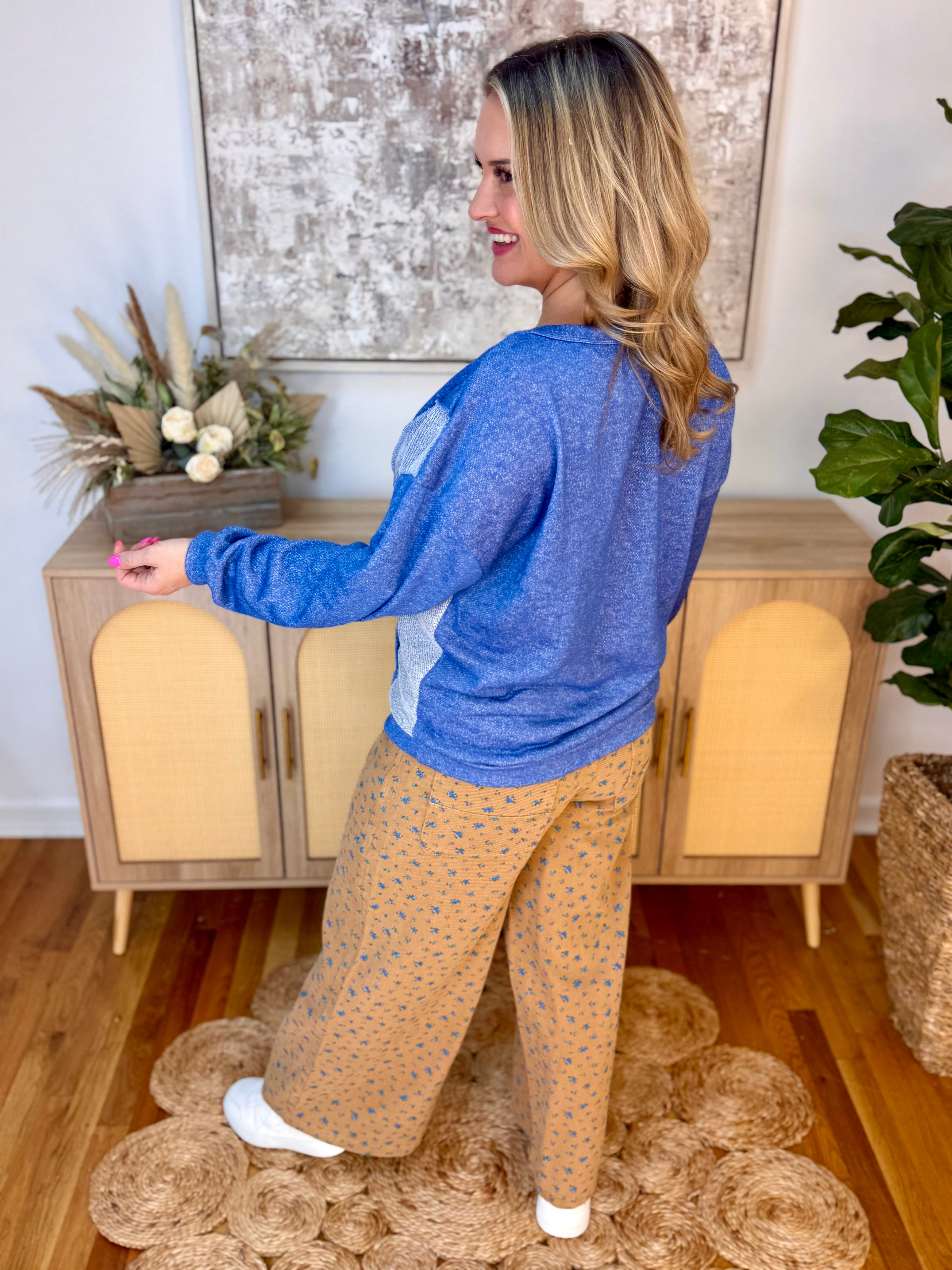 Royal Blue and Grey Pullover Top-110 Long Sleeve Top-bibi-The Lovely Closet, Women's Fashion Boutique in Alexandria, KY