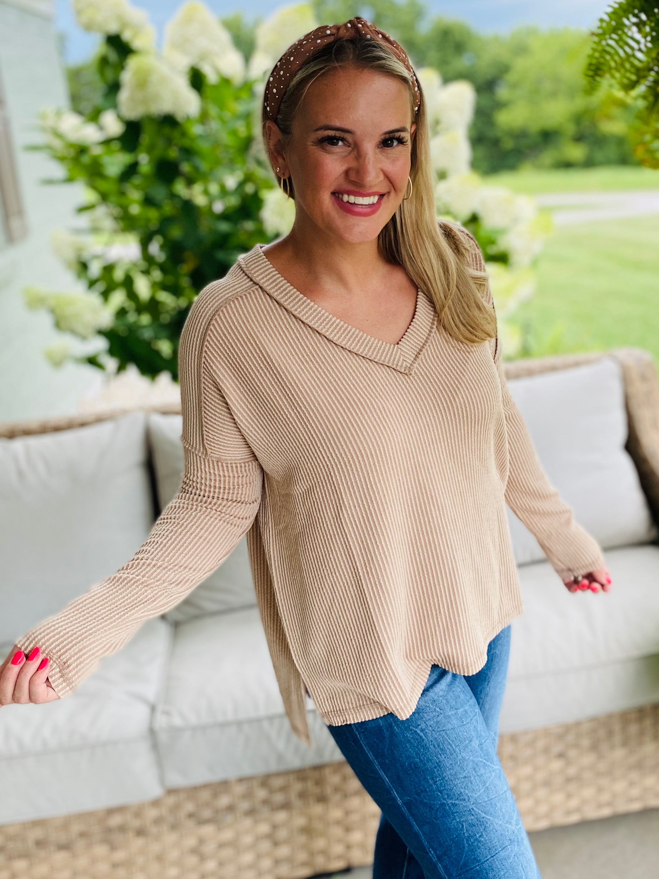 Autumn Days Ribbed Top - Beige-110 Long Sleeve Top-zenana-The Lovely Closet, Women's Fashion Boutique in Alexandria, KY