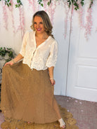 Ivory Embroidery Tie Front Blouse-100 Short Sleeve Tops-Anniewear-The Lovely Closet, Women's Fashion Boutique in Alexandria, KY