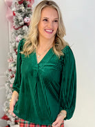 Jess Lea - Ivy Velvet Textured Top Green-110 Long Sleeve Top-Jess Lea-The Lovely Closet, Women's Fashion Boutique in Alexandria, KY