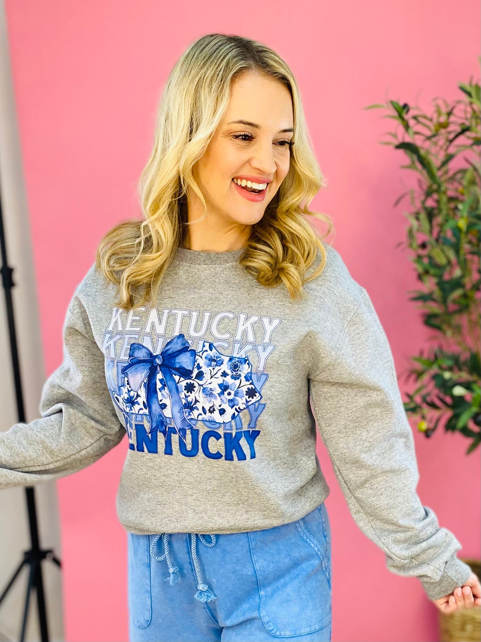 Kentucky Kentucky Kentucky & Bow Graphic Crewneck Sweatshirt-135 T-Shirt Bar-tic-The Lovely Closet, Women's Fashion Boutique in Alexandria, KY