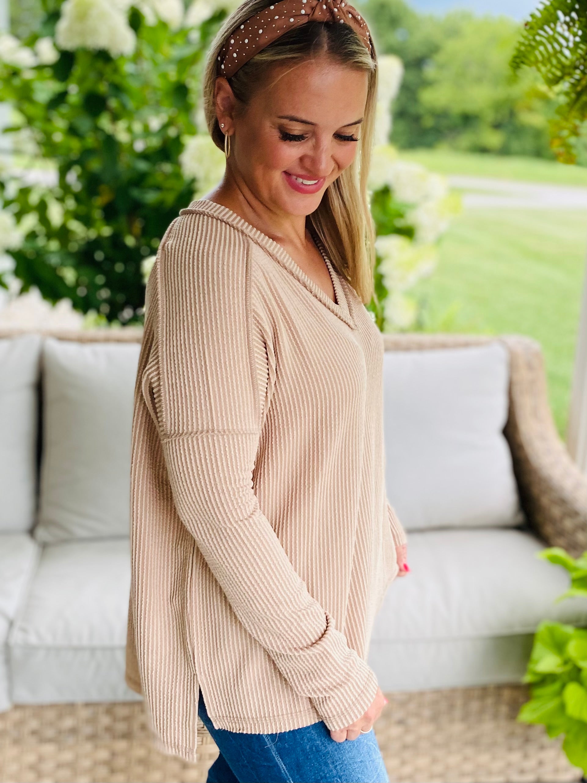 Autumn Days Ribbed Top - Beige-110 Long Sleeve Top-zenana-The Lovely Closet, Women's Fashion Boutique in Alexandria, KY