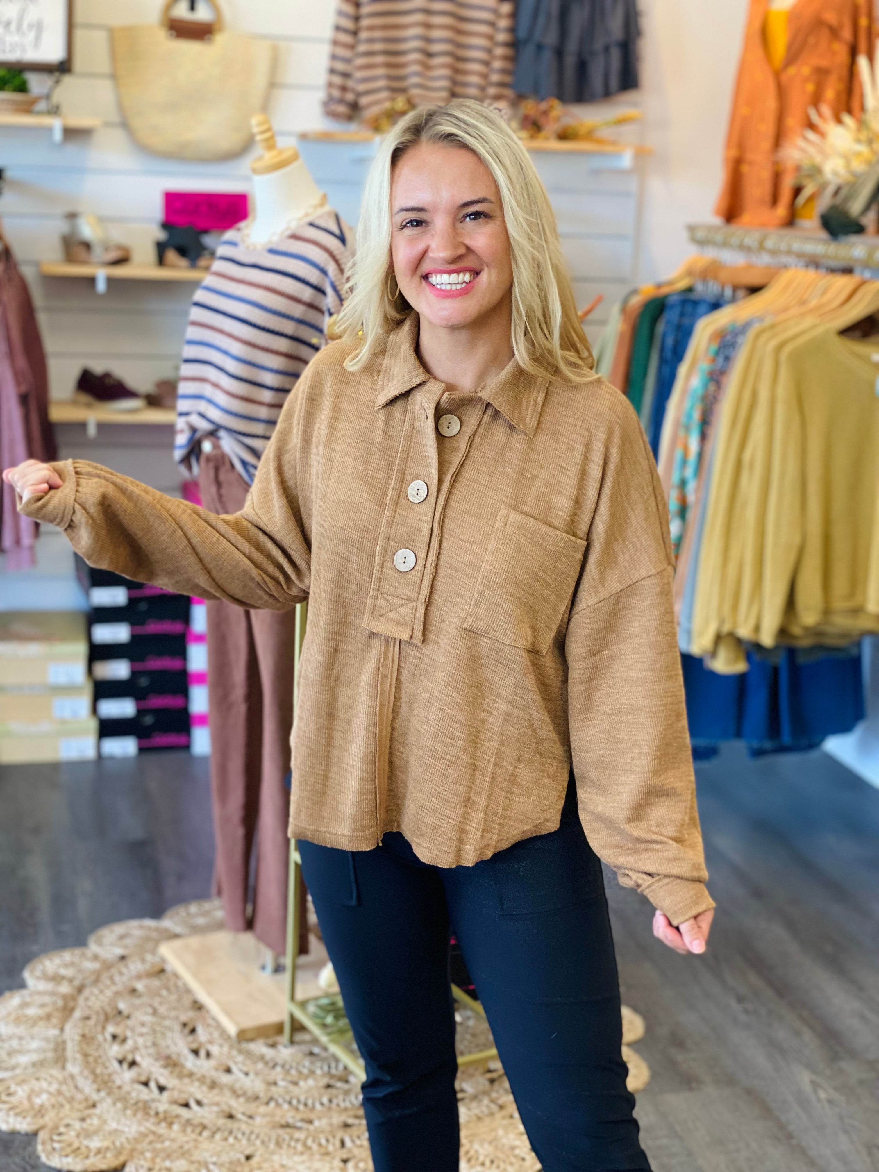 Charm Pullover - Almond-110 Long Sleeve Top-Blu Pepper-The Lovely Closet, Women's Fashion Boutique in Alexandria, KY