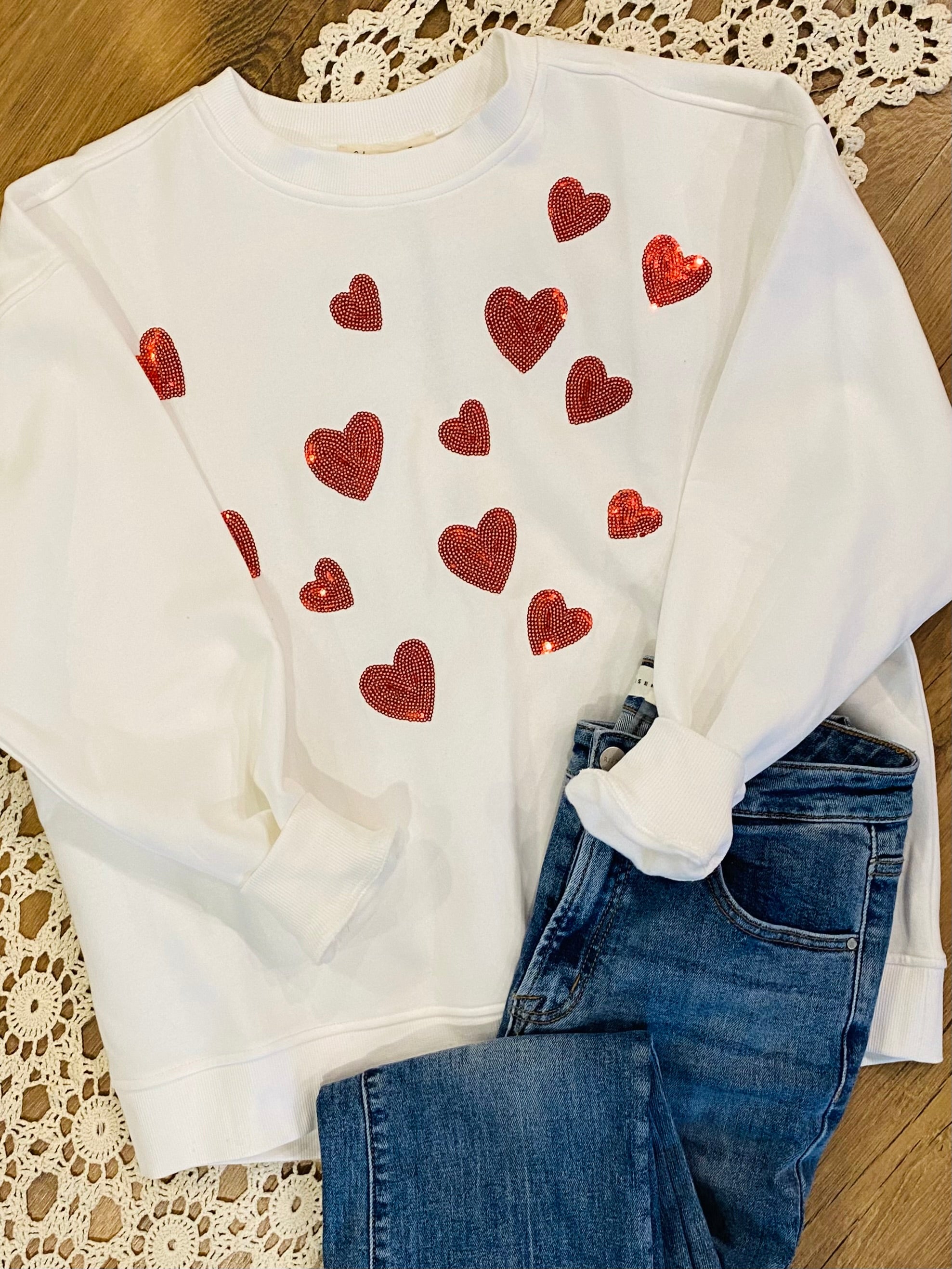 Heart Sequin Embroidered Pullover-110 Long Sleeve Top-Vine & Love-The Lovely Closet, Women's Fashion Boutique in Alexandria, KY